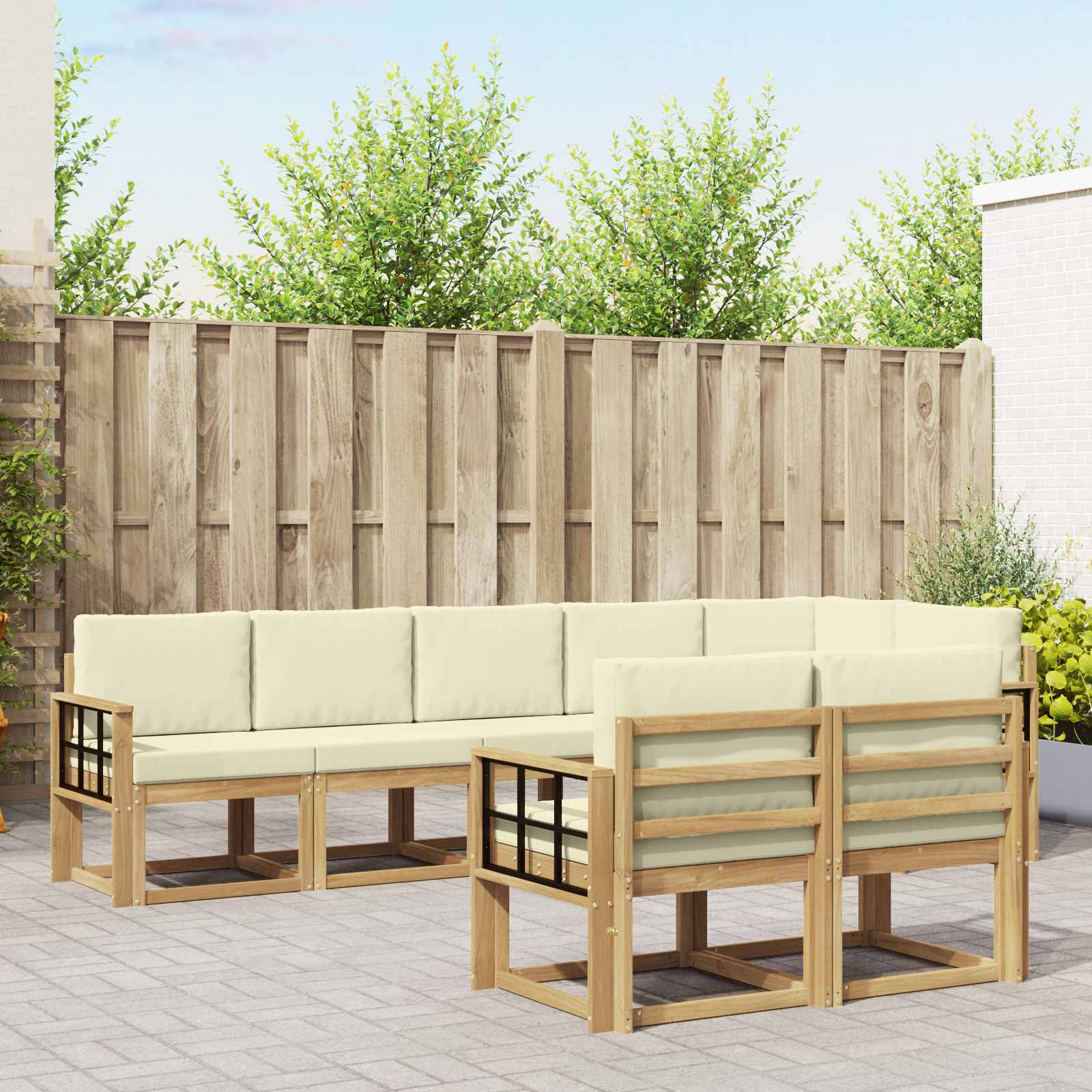 vidaXL Buiten bankenset met kussen 8 pcs Natuurlijk en Crème