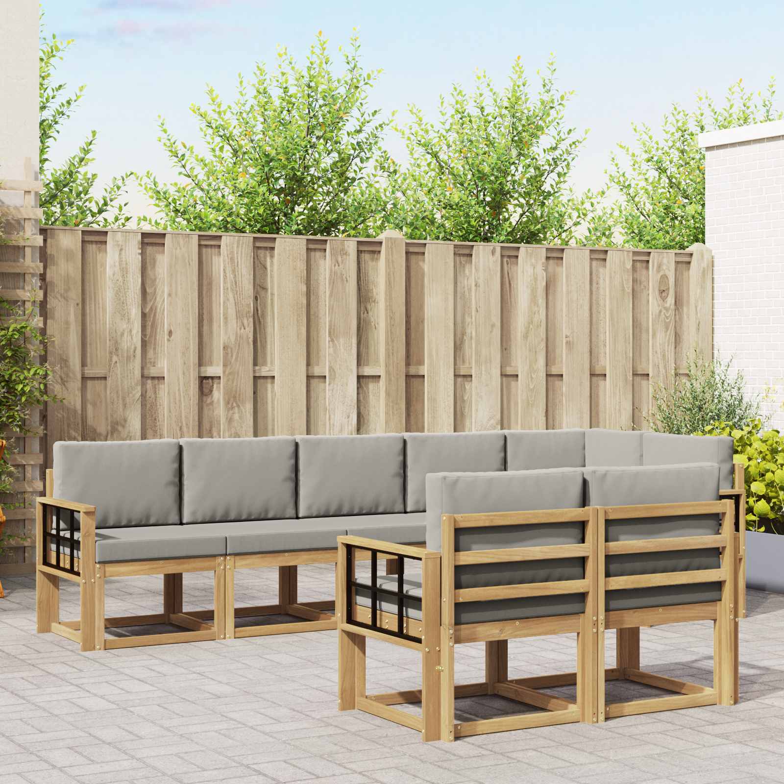 vidaXL Buiten bankenset met kussen 8 pcs Natuurlijk en Crème