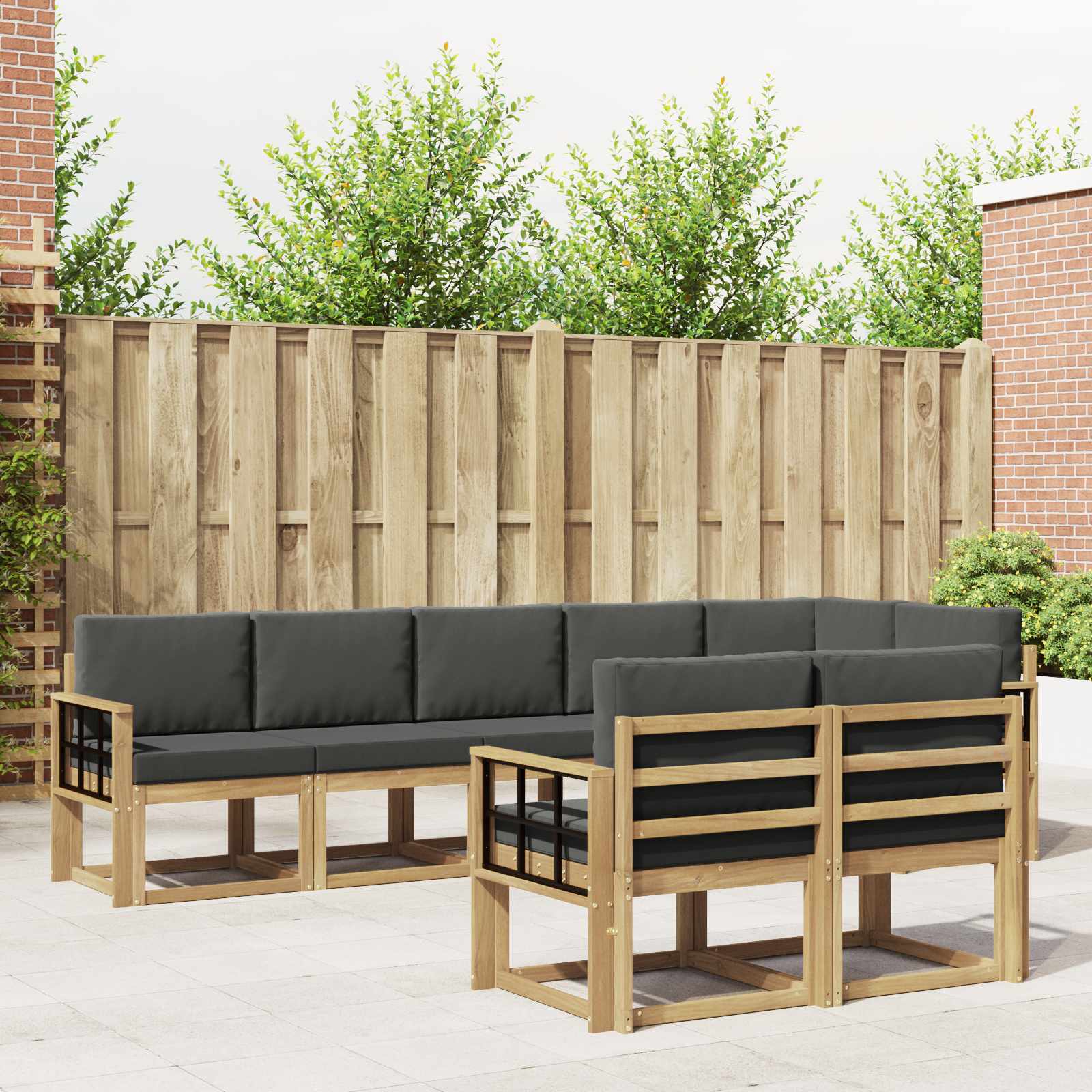 vidaXL Buiten bankenset met kussen 8 pcs Natuurlijk en Crème