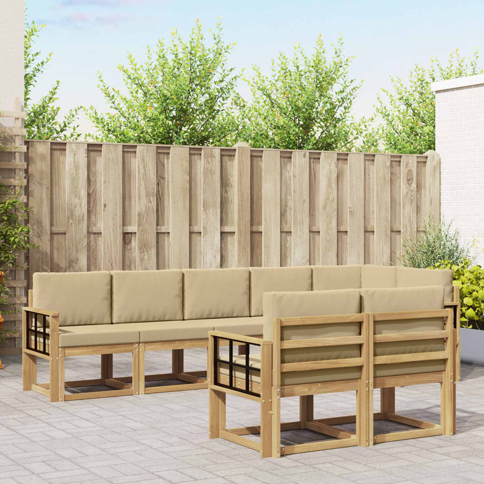 vidaXL Buiten bankenset met kussen 8 pcs Natuurlijk en Crème