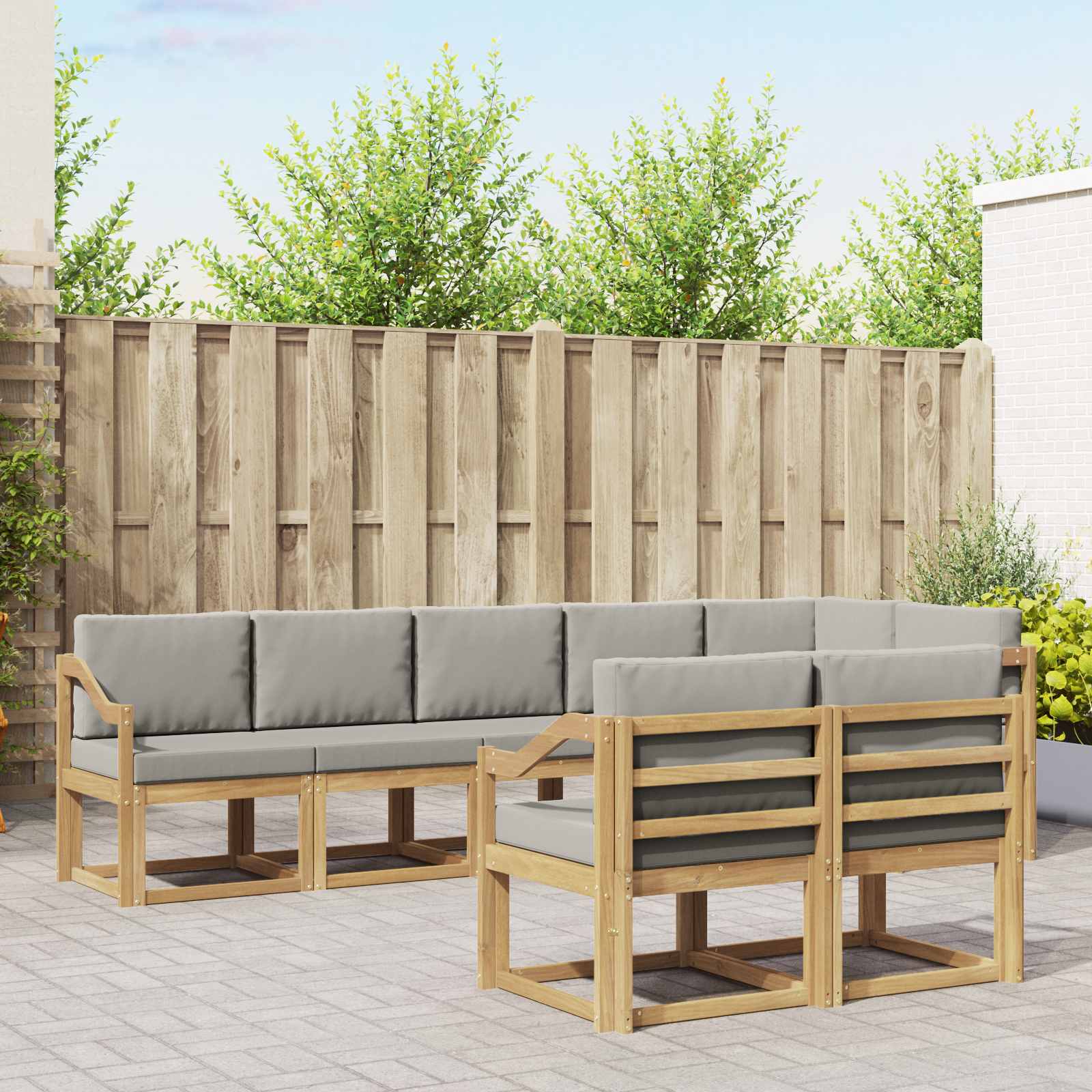 vidaXL Buiten bankenset met kussen 8 pcs Natuurlijk en Crème