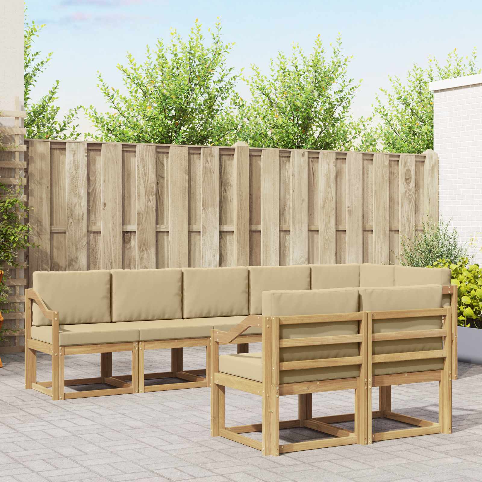 vidaXL Buiten bankenset met kussen 8 pcs Natuurlijk en Crème