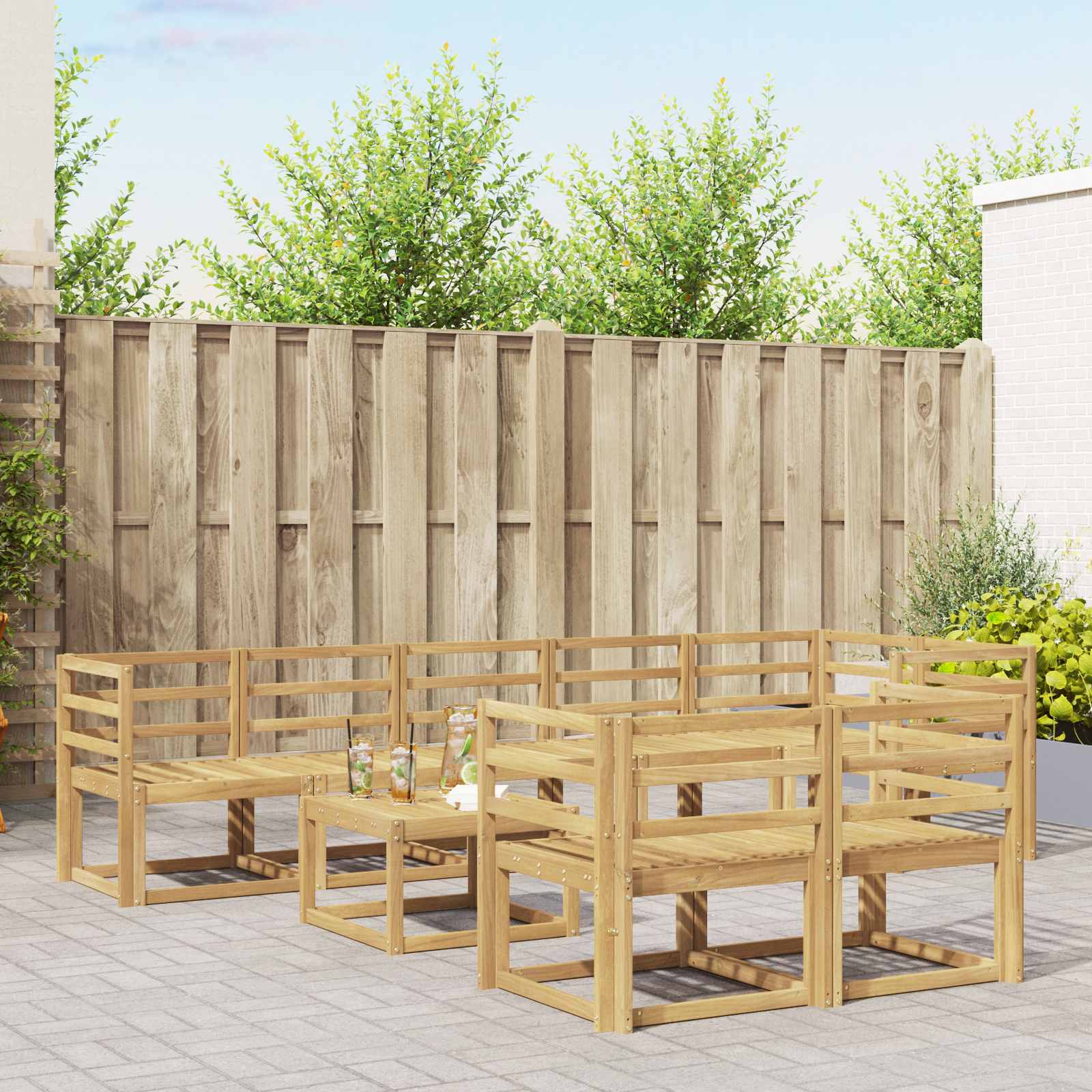 vidaXL Buiten bankenset met kussen 9 pcs Natuurlijk en Crème