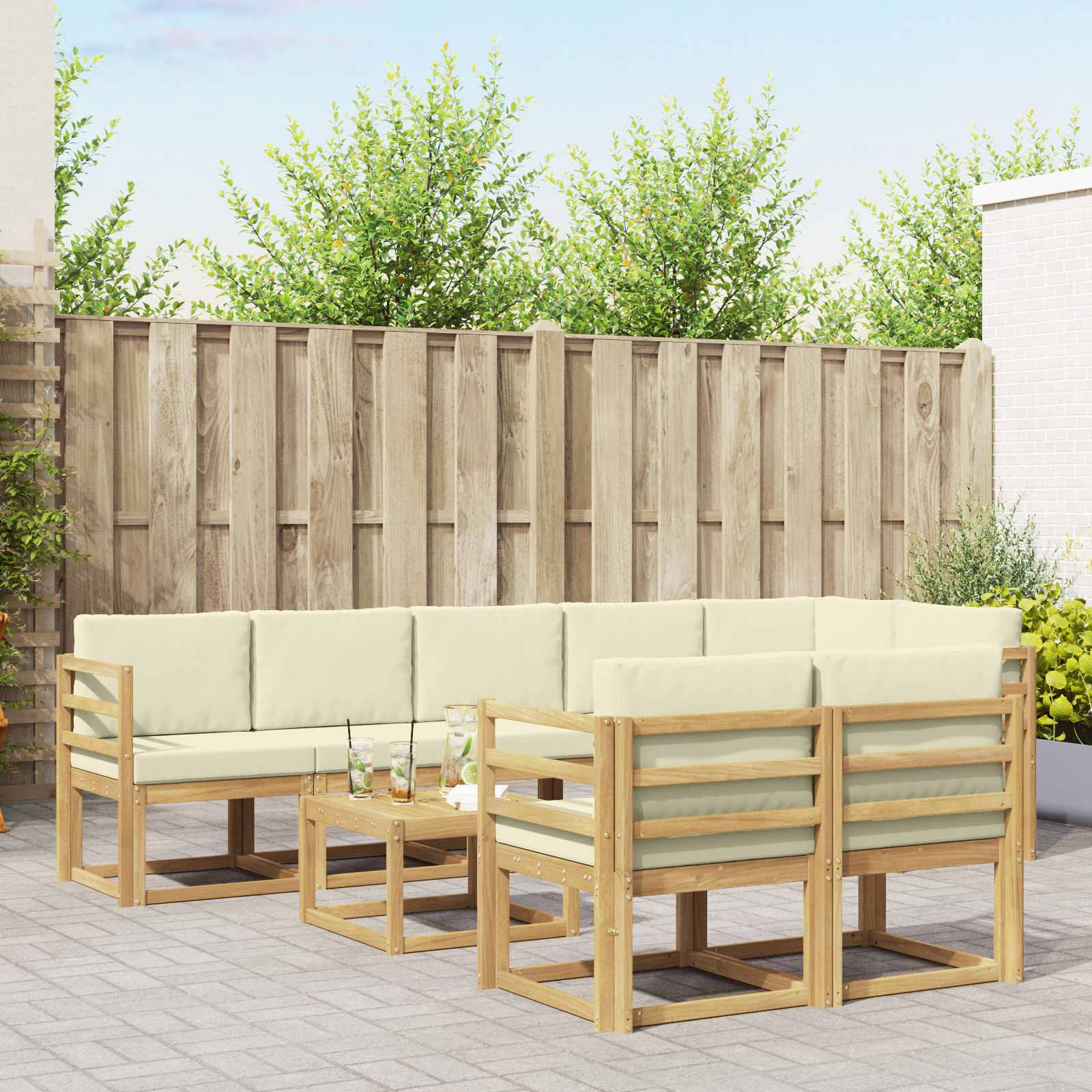 vidaXL Buiten bankenset met kussen 9 pcs Natuurlijk en Crème
