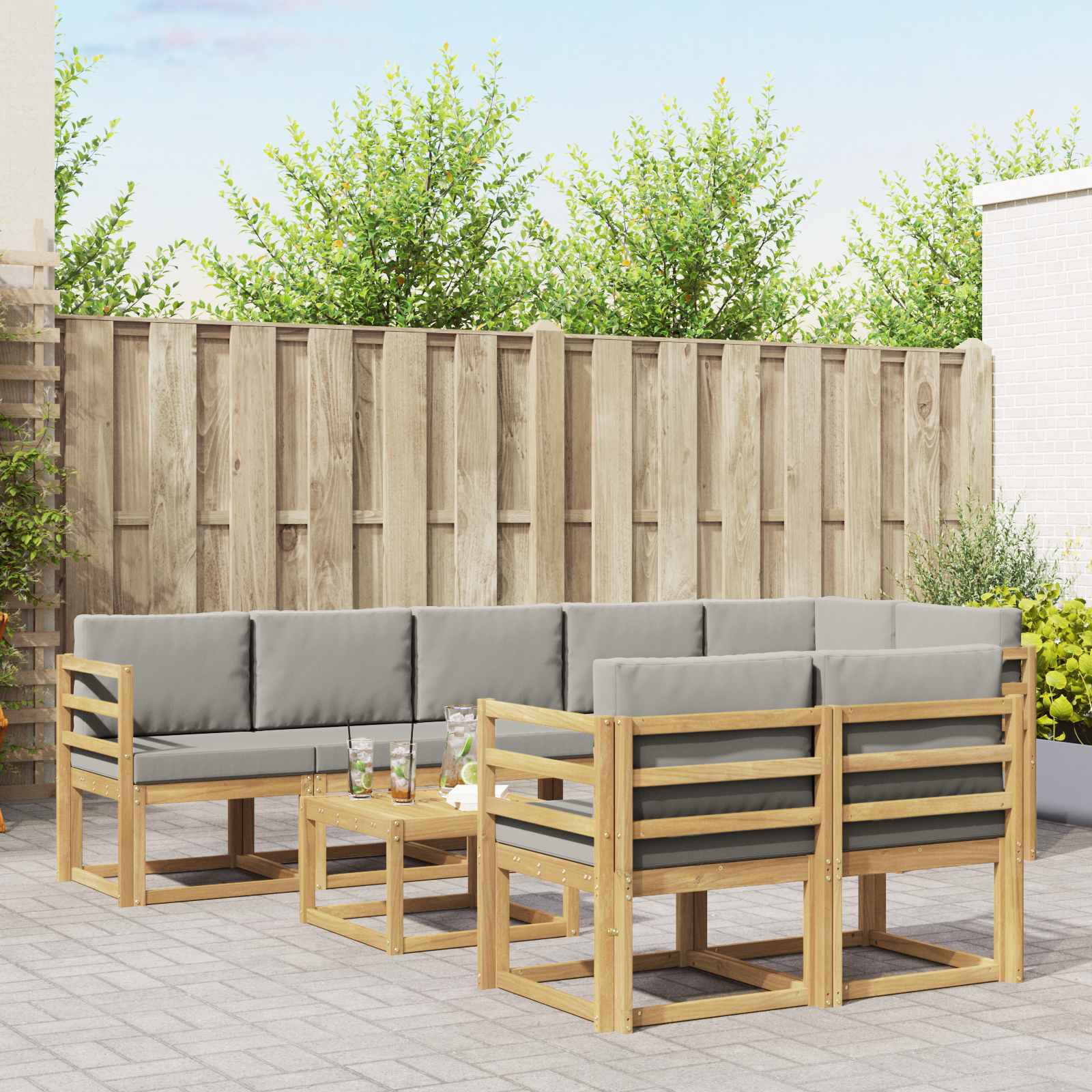 vidaXL Buiten bankenset met kussen 9 pcs Natuurlijk en Crème