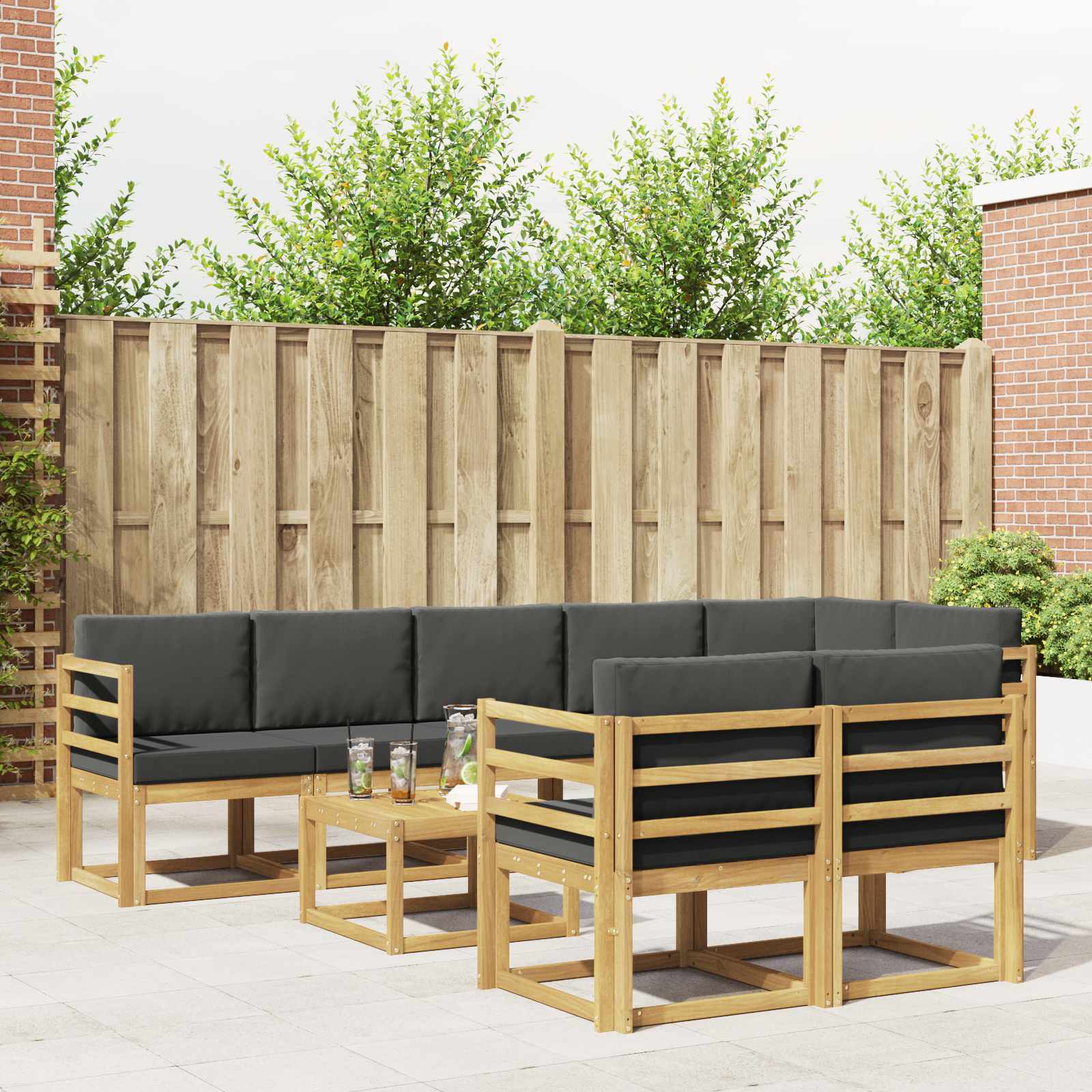 vidaXL Buiten bankenset met kussen 9 pcs Natuurlijk en Crème
