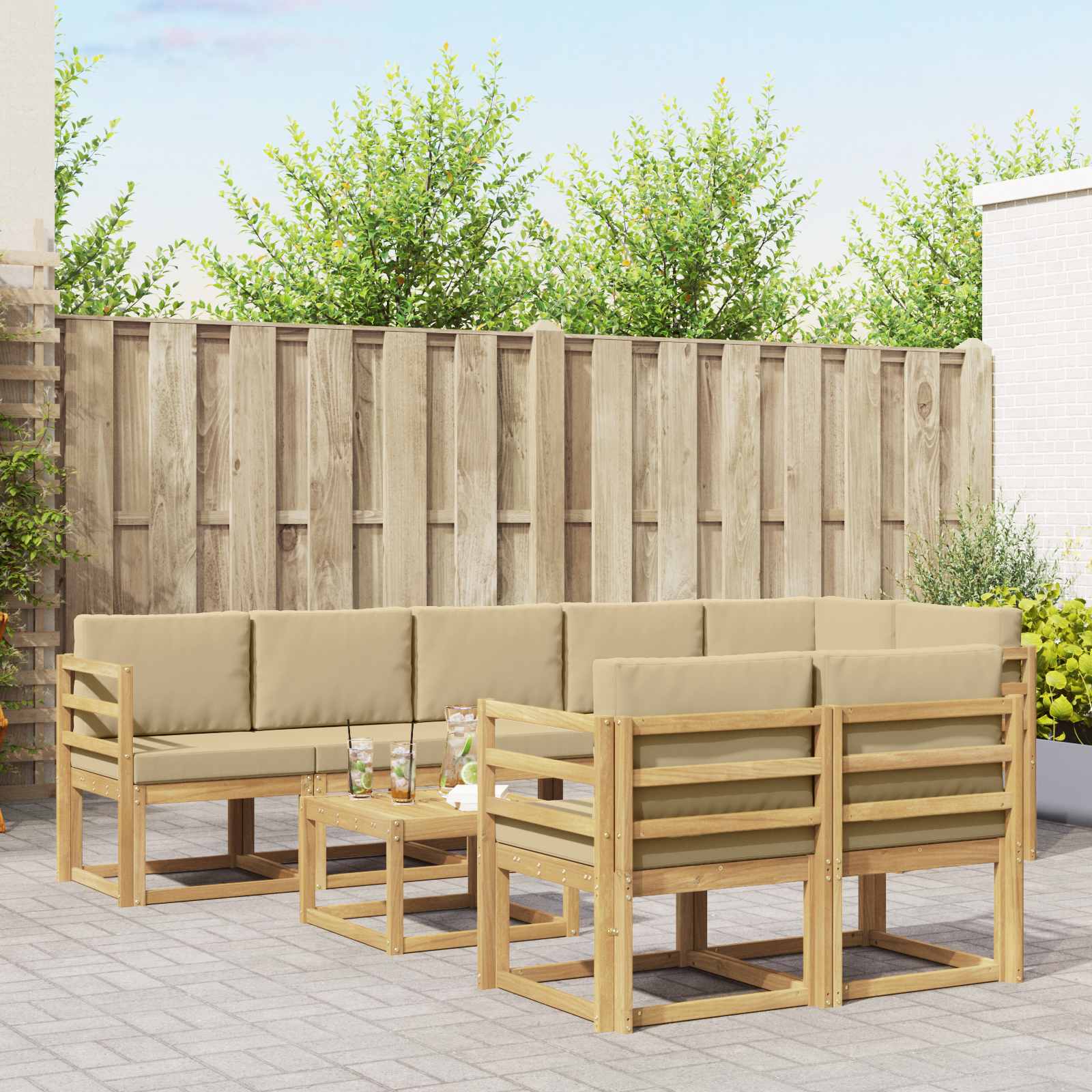 vidaXL Buiten bankenset met kussen 9 pcs Natuurlijk en Crème