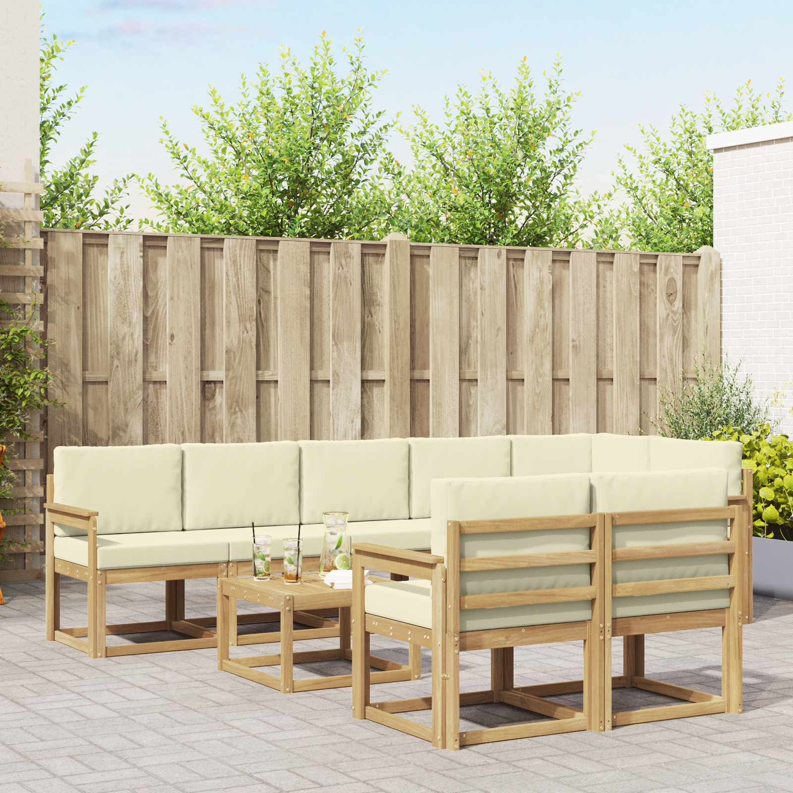 vidaXL Buiten bankenset met kussen 9 pcs Natuurlijk en Crème