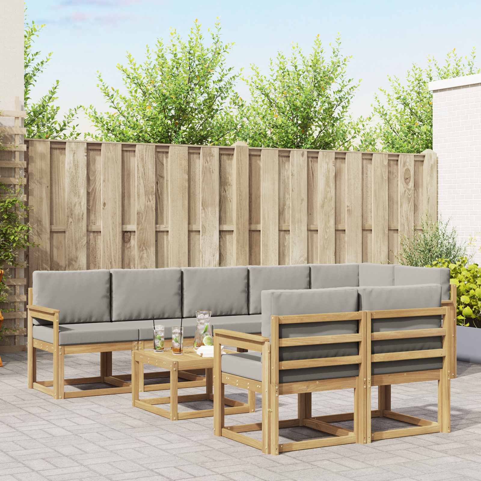 vidaXL Buiten bankenset met kussen 9 pcs Natuurlijk en Crème