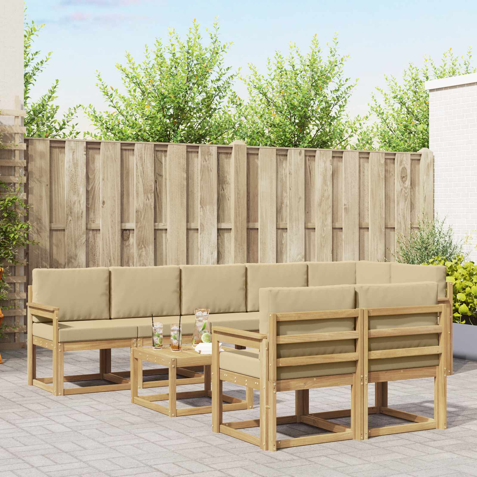 vidaXL Buiten bankenset met kussen 9 pcs Natuurlijk en Crème