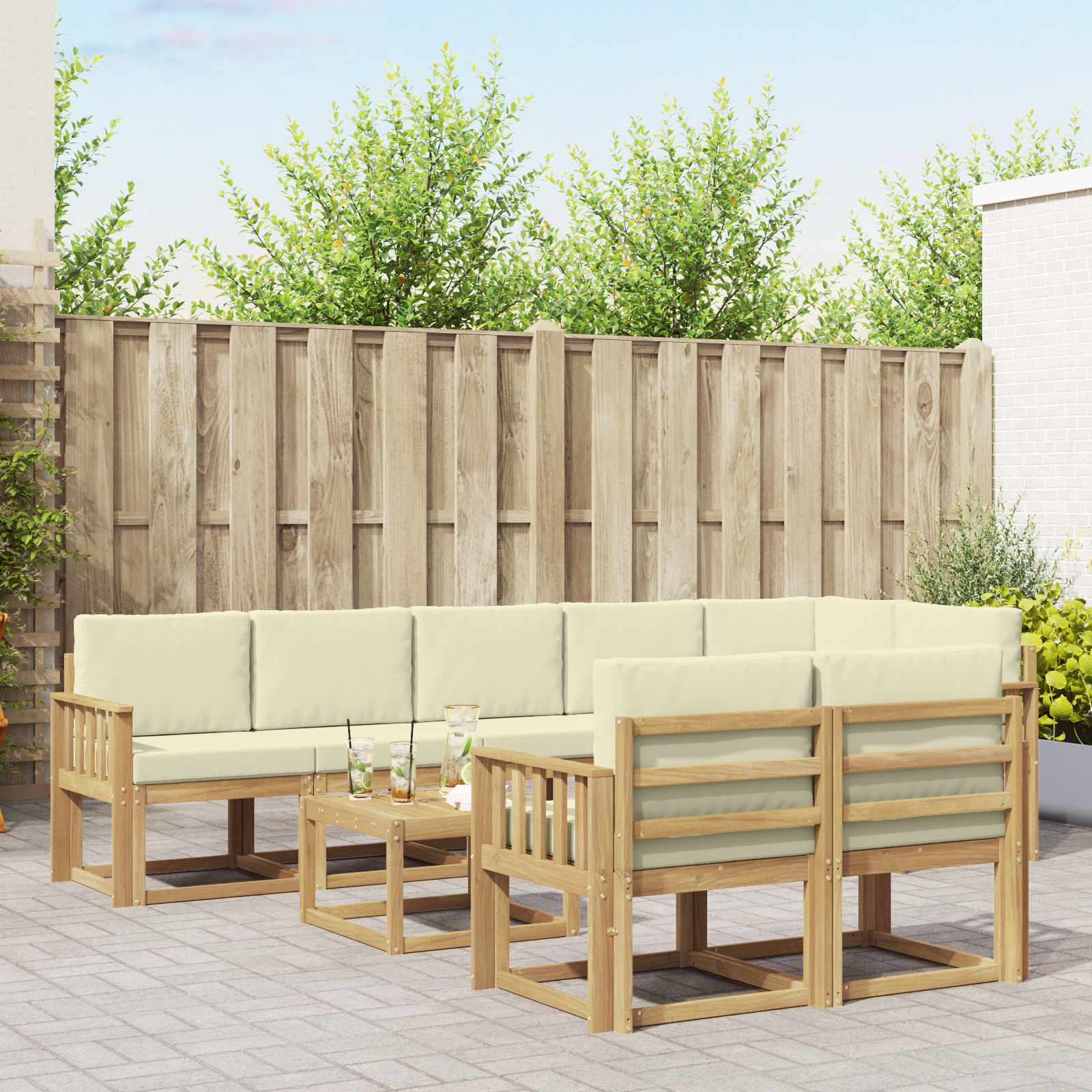 vidaXL Buiten bankenset met kussen 9 pcs Natuurlijk en Crème