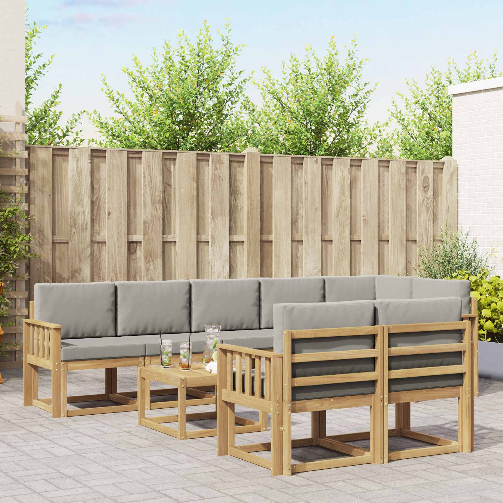 vidaXL Buiten bankenset met kussen 9 pcs Natuurlijk en Crème