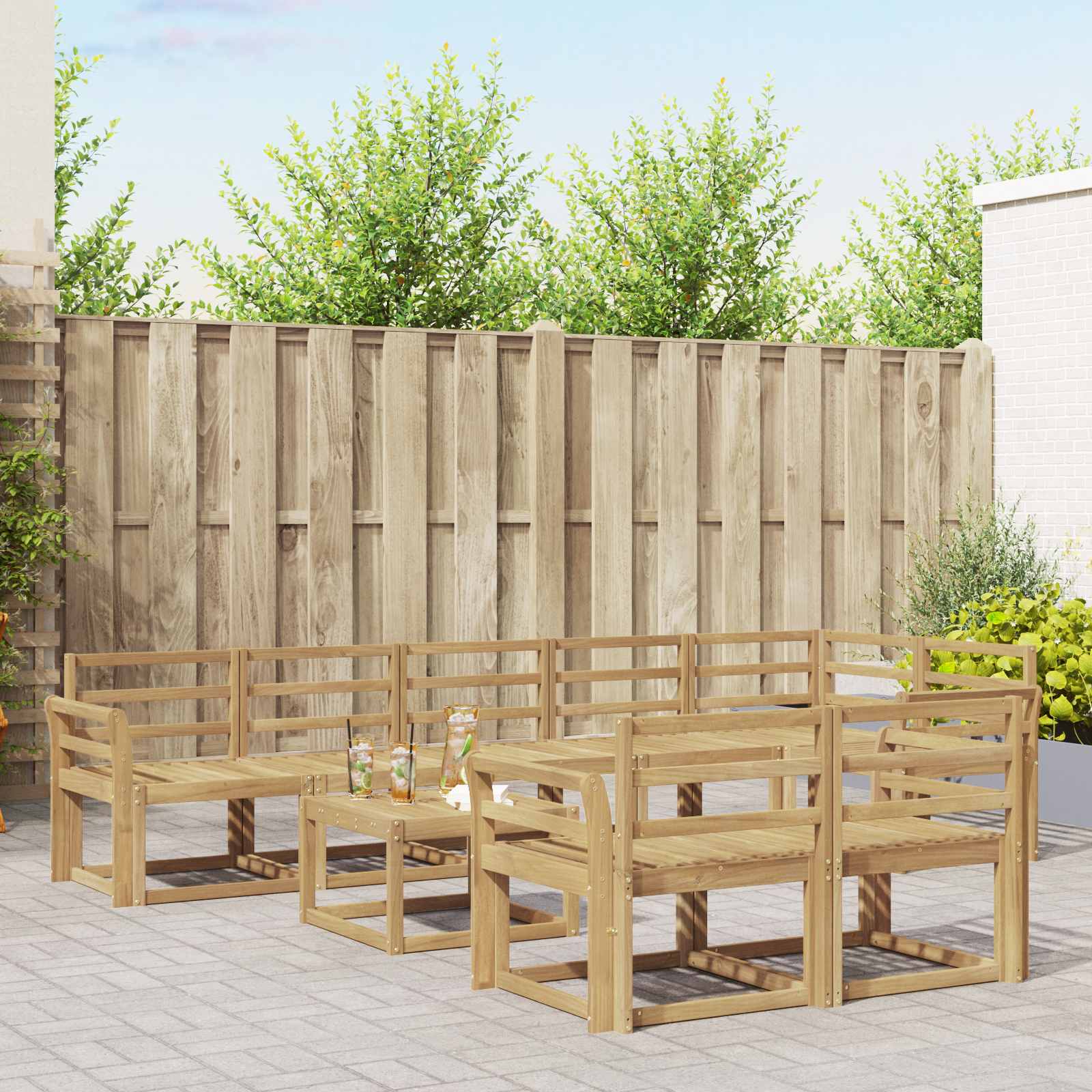 vidaXL Buiten bankenset met kussen 9 pcs Natuurlijk en Crème