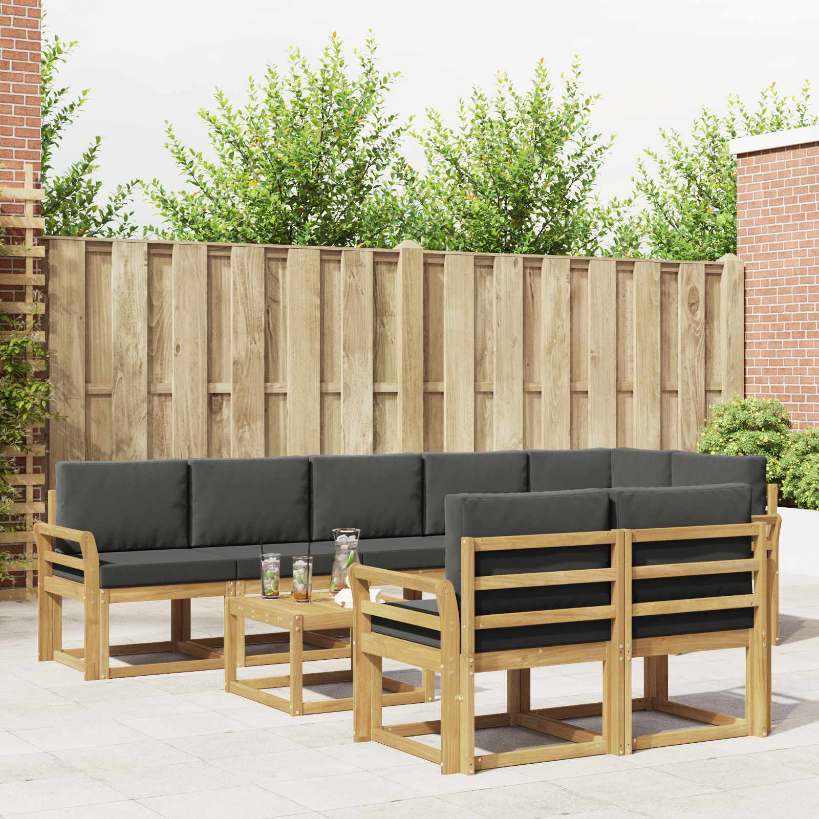 vidaXL Buiten bankenset met kussen 9 pcs Natuurlijk en Crème