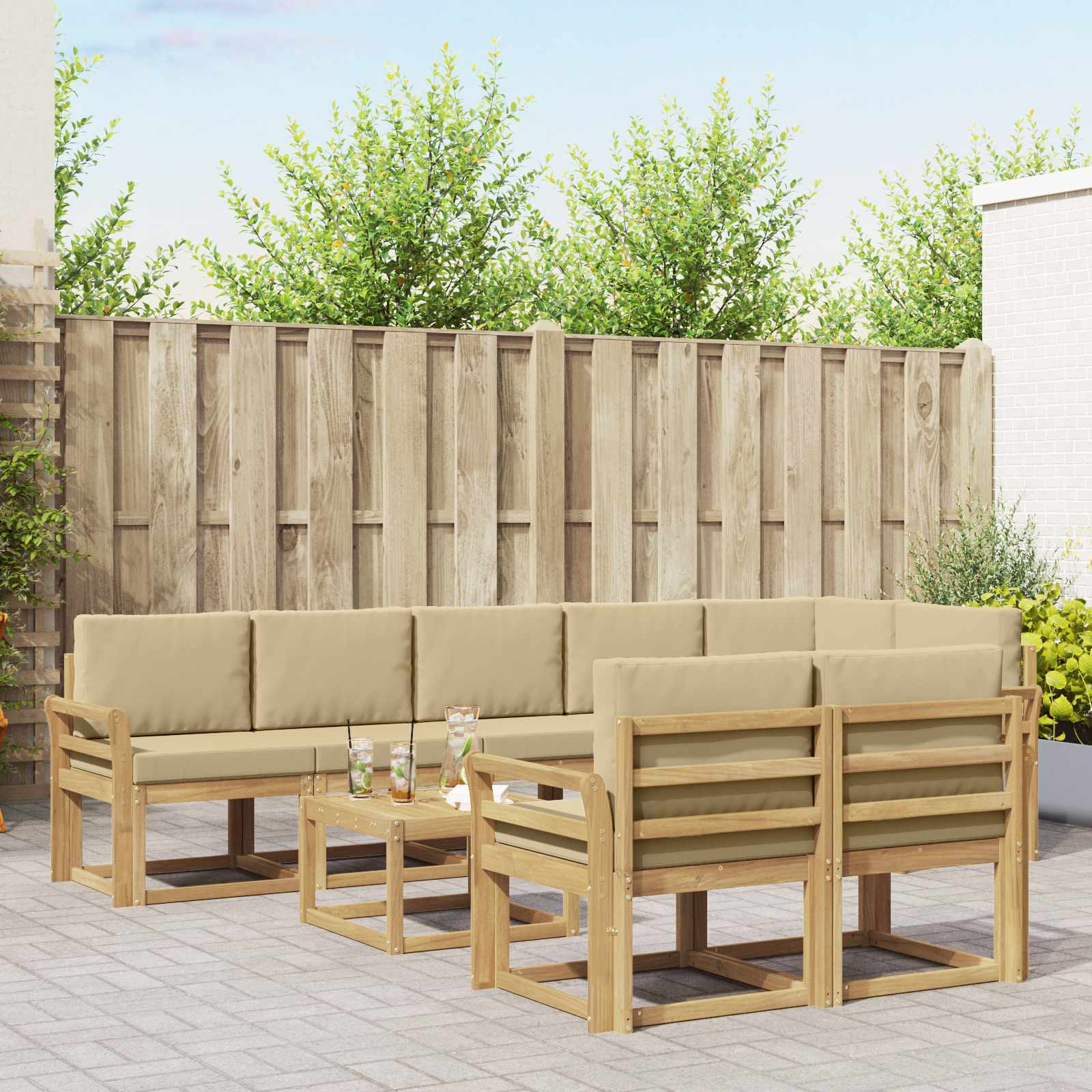 vidaXL Buiten bankenset met kussen 9 pcs Natuurlijk en Crème