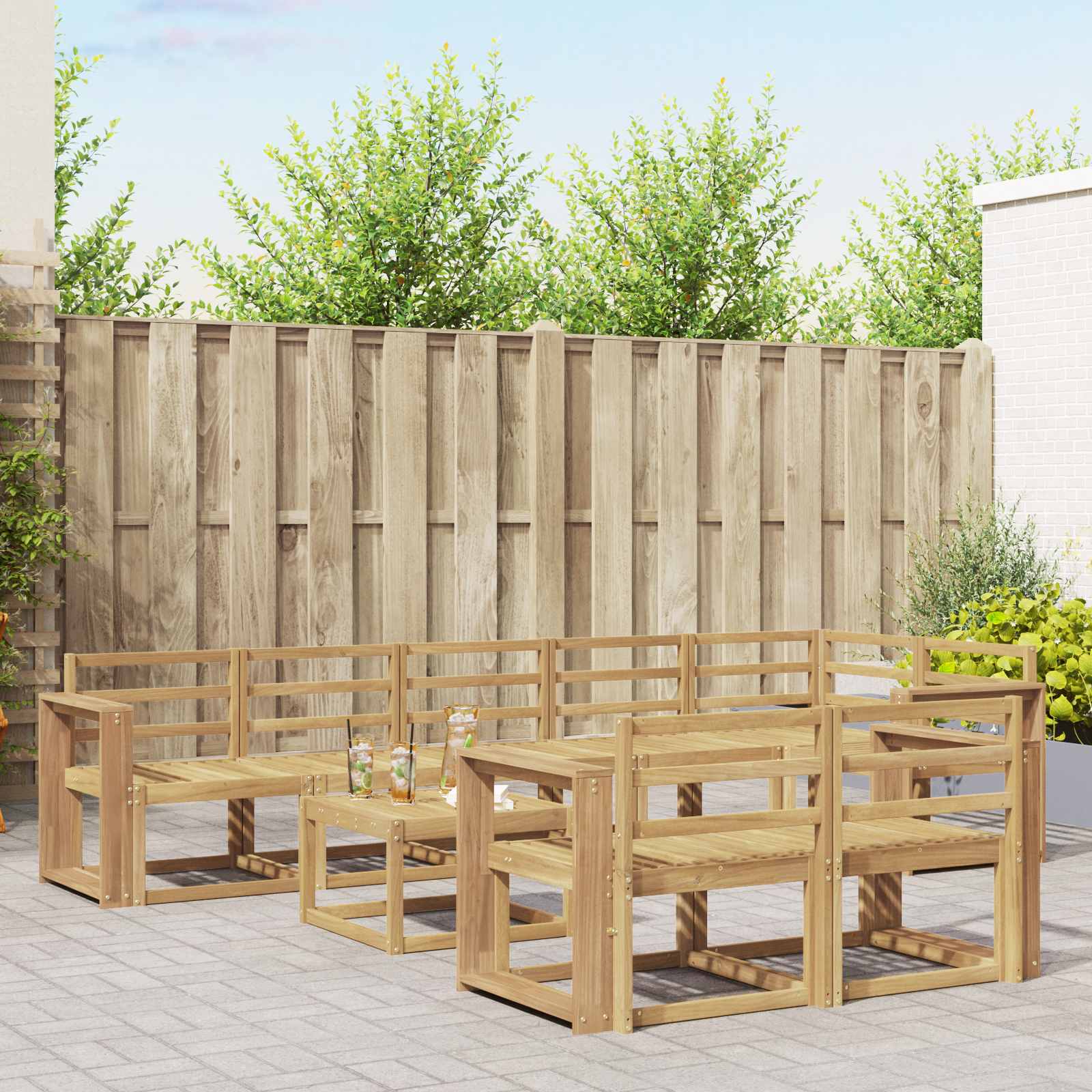 vidaXL Buiten bankenset met kussen 9 pcs Natuurlijk en Crème
