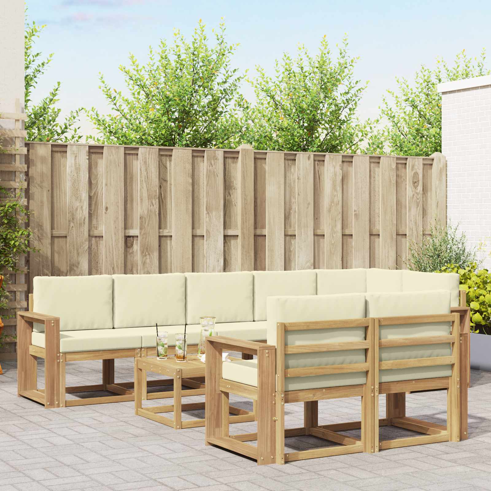 vidaXL Buiten bankenset met kussen 9 pcs Natuurlijk en Crème