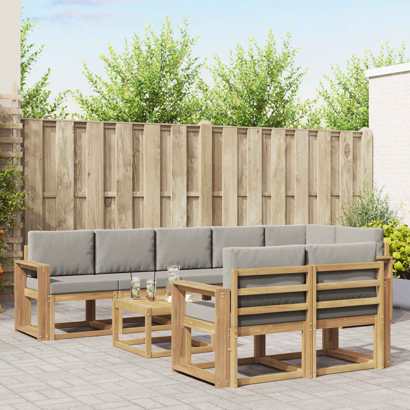vidaXL Buiten bankenset met kussen 9 pcs Natuurlijk en Crème