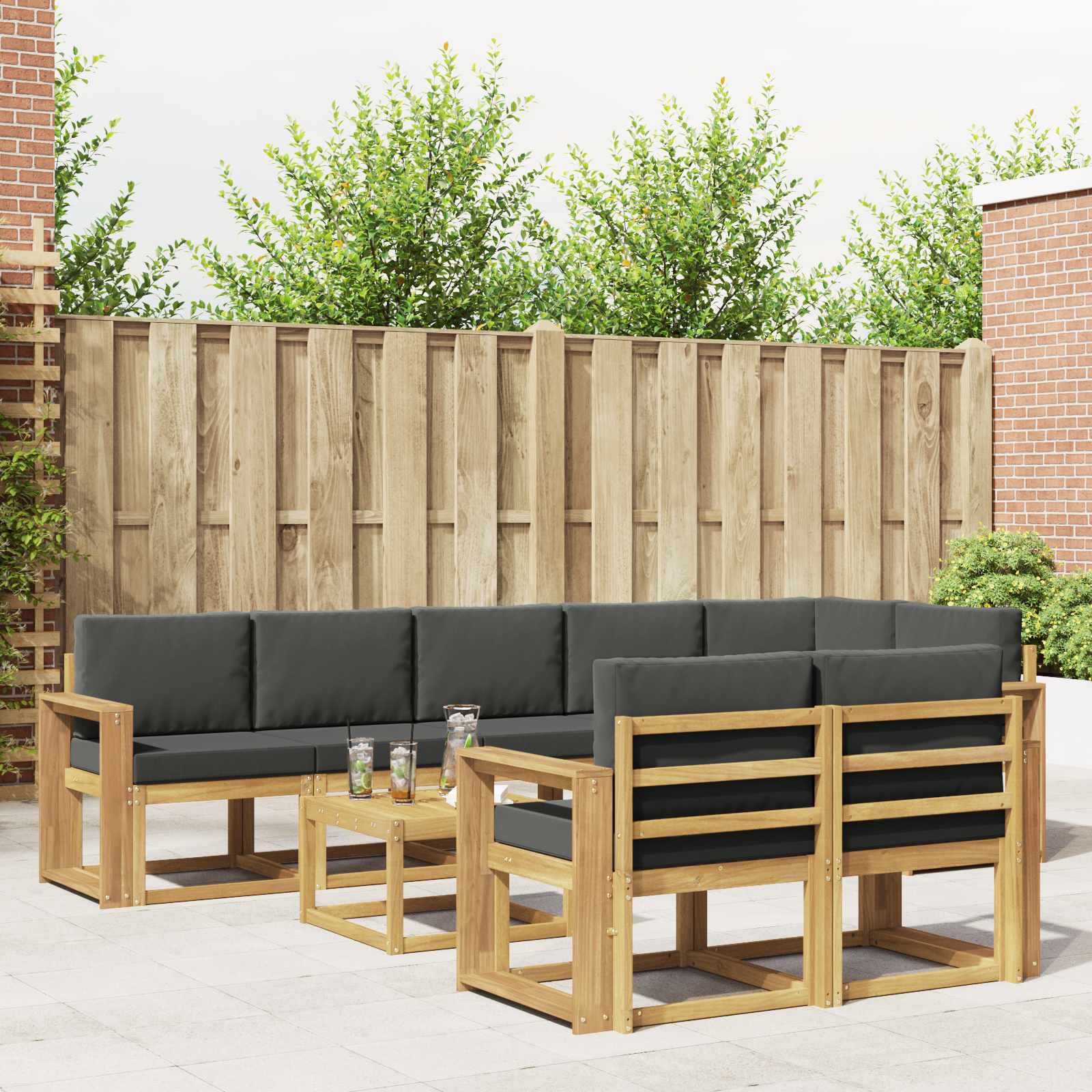 vidaXL Buiten bankenset met kussen 9 pcs Natuurlijk en Crème