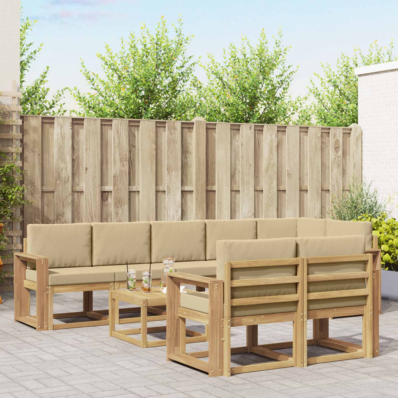 vidaXL Buiten bankenset met kussen 9 pcs Natuurlijk en Crème
