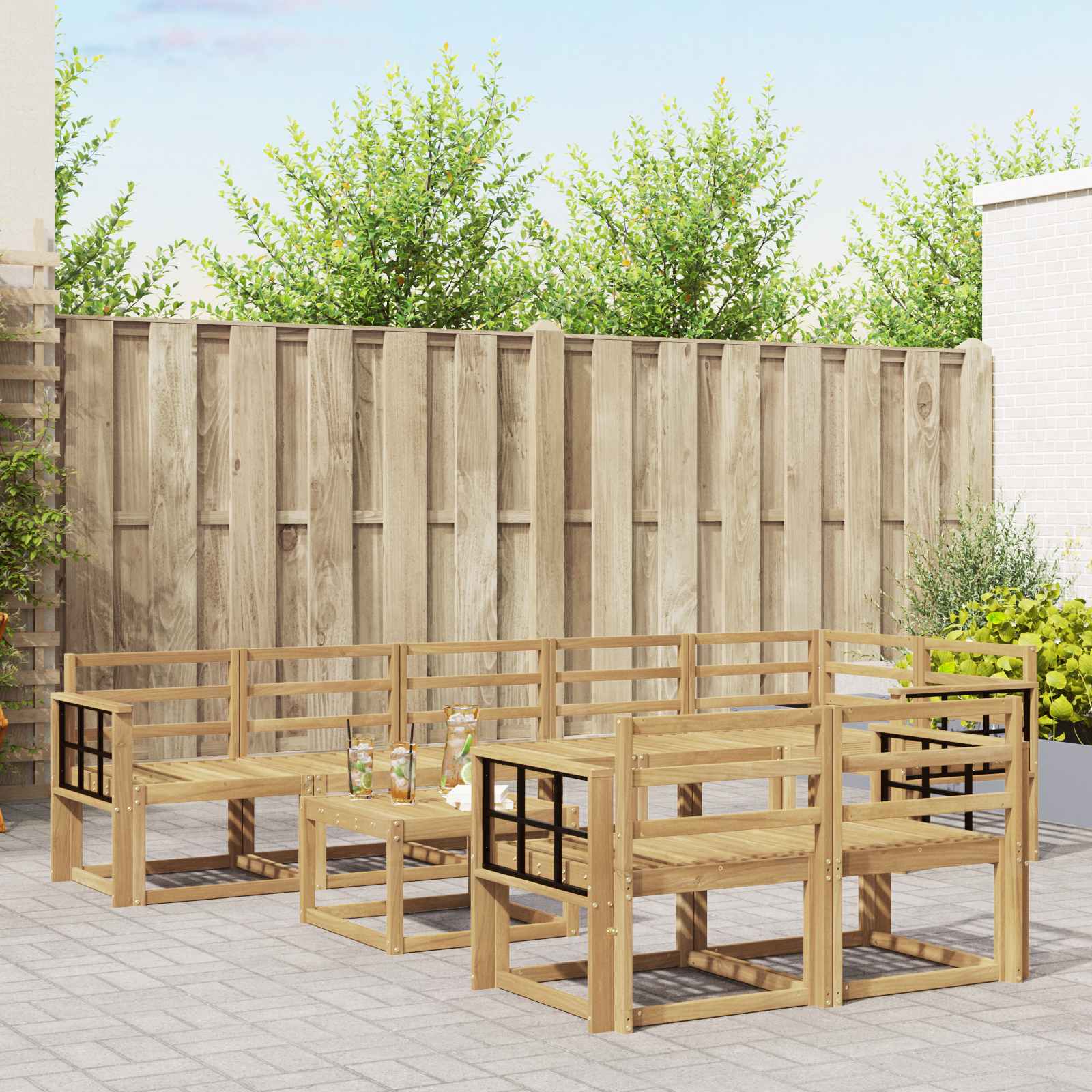 vidaXL Buiten bankenset met kussen 9 pcs Natuurlijk en Crème