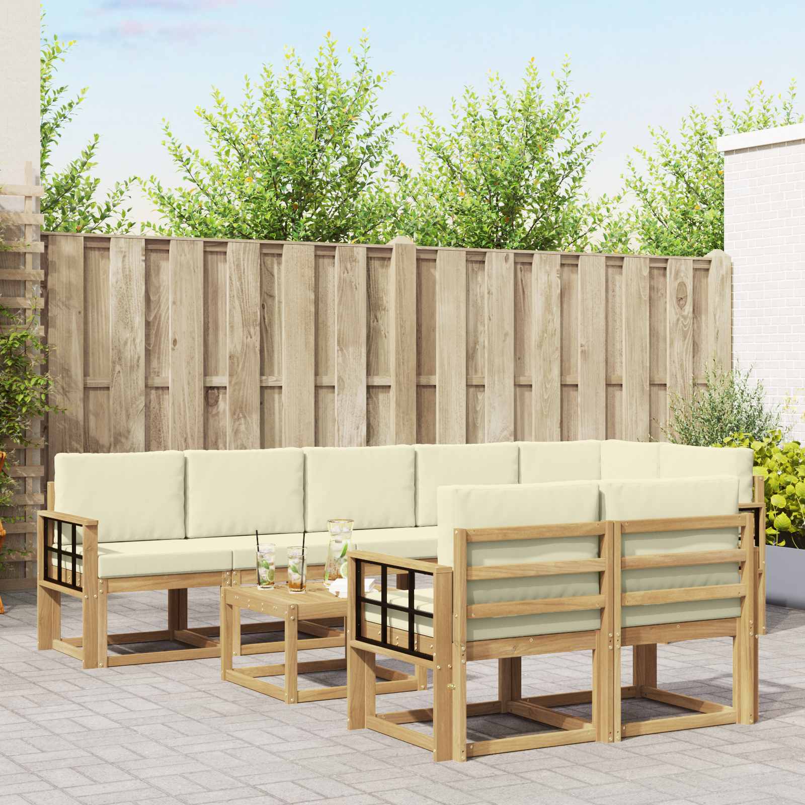 vidaXL Buiten bankenset met kussen 9 pcs Natuurlijk en Crème