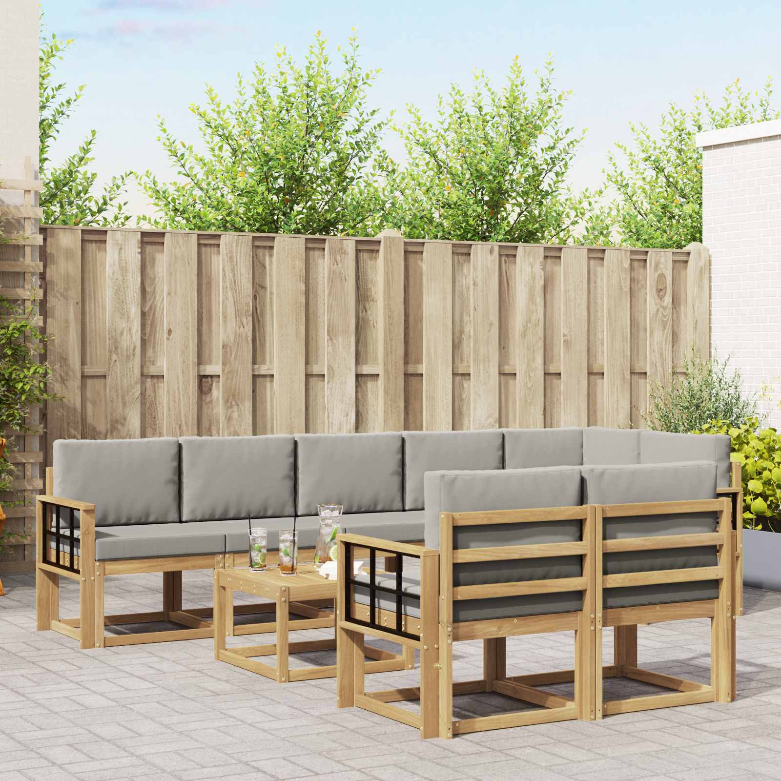 vidaXL Buiten bankenset met kussen 9 pcs Natuurlijk en Crème