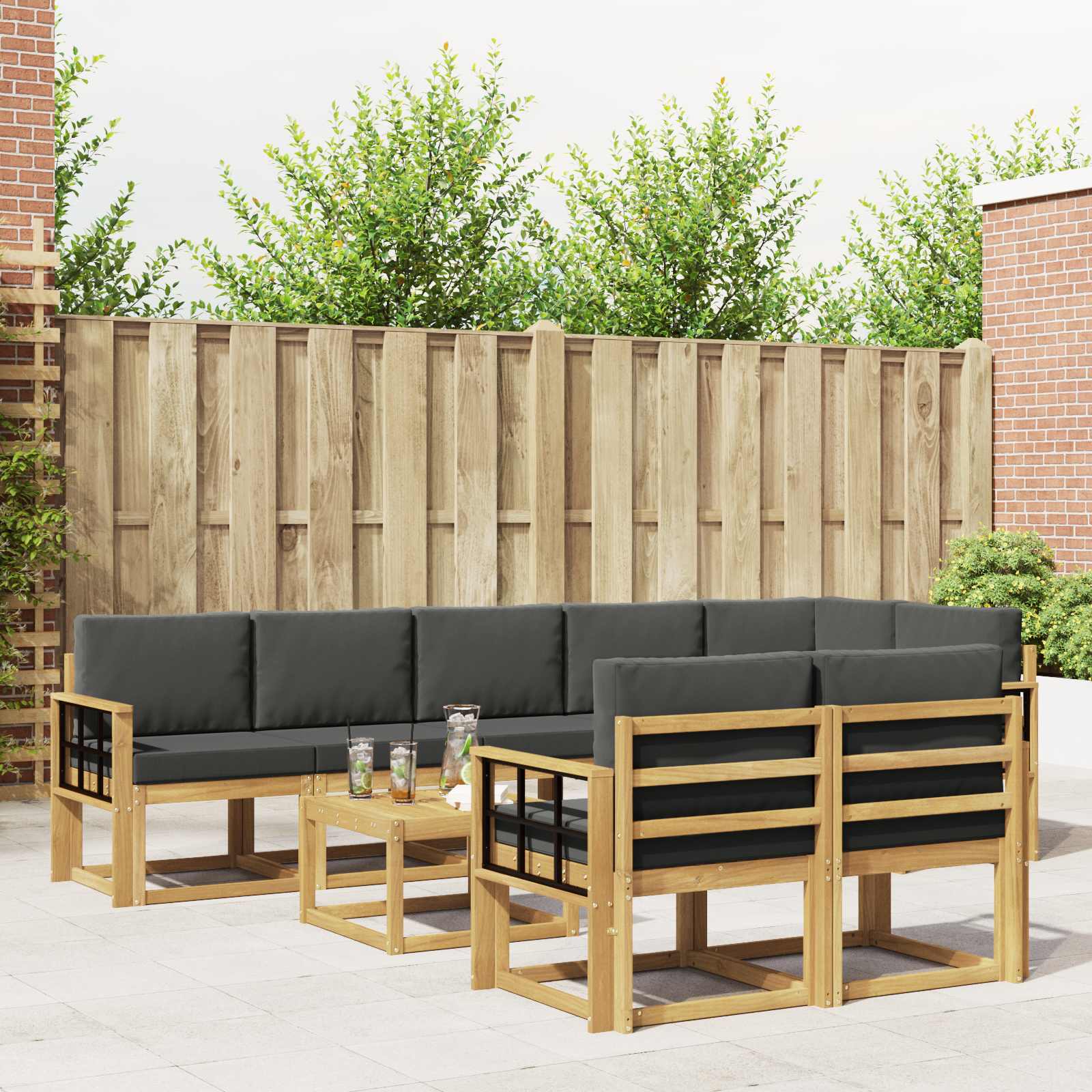 vidaXL Buiten bankenset met kussen 9 pcs Natuurlijk en Crème