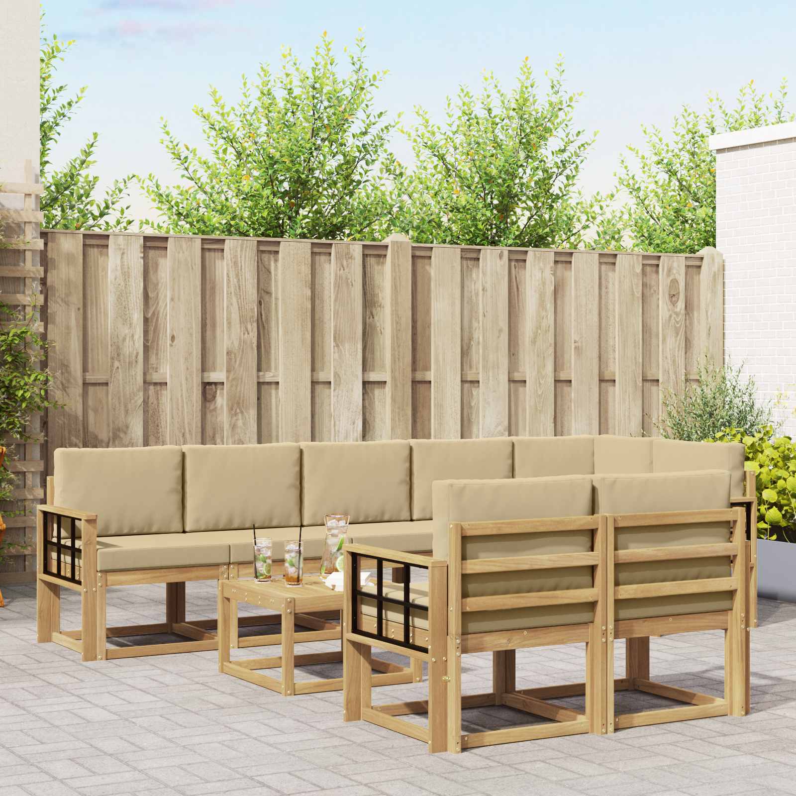 vidaXL Buiten bankenset met kussen 9 pcs Natuurlijk en Crème