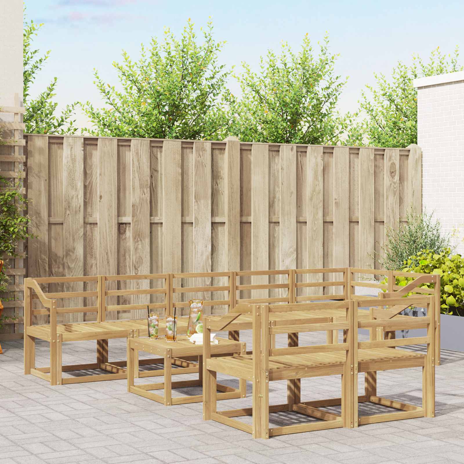 vidaXL Buiten bankenset met kussen 9 pcs Natuurlijk en Crème