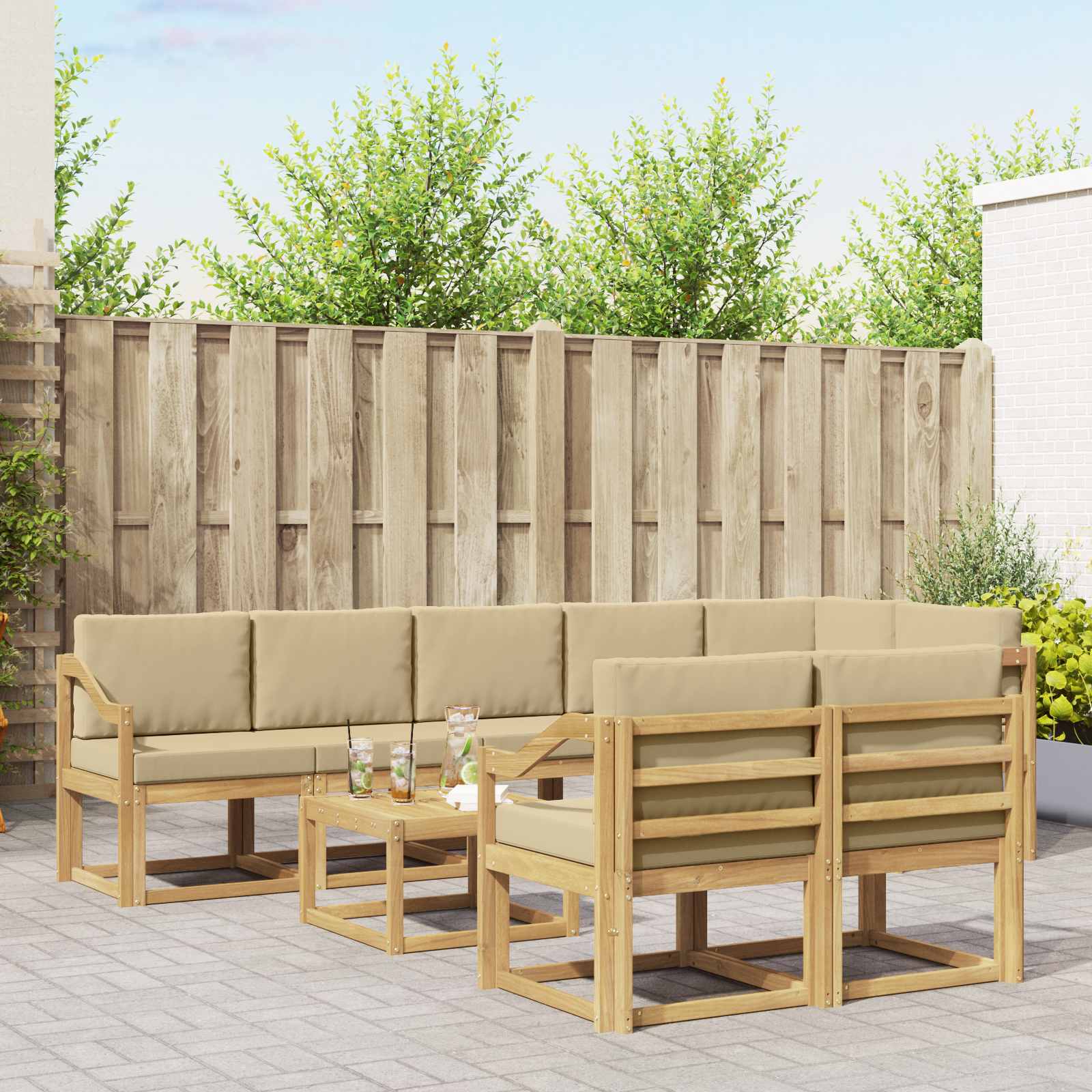 vidaXL Buiten bankenset met kussen 9 pcs Natuurlijk en Crème