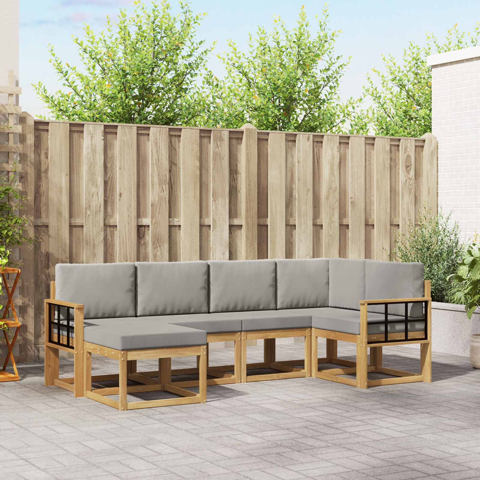 vidaXL Bankstel 6 pcs Naturel