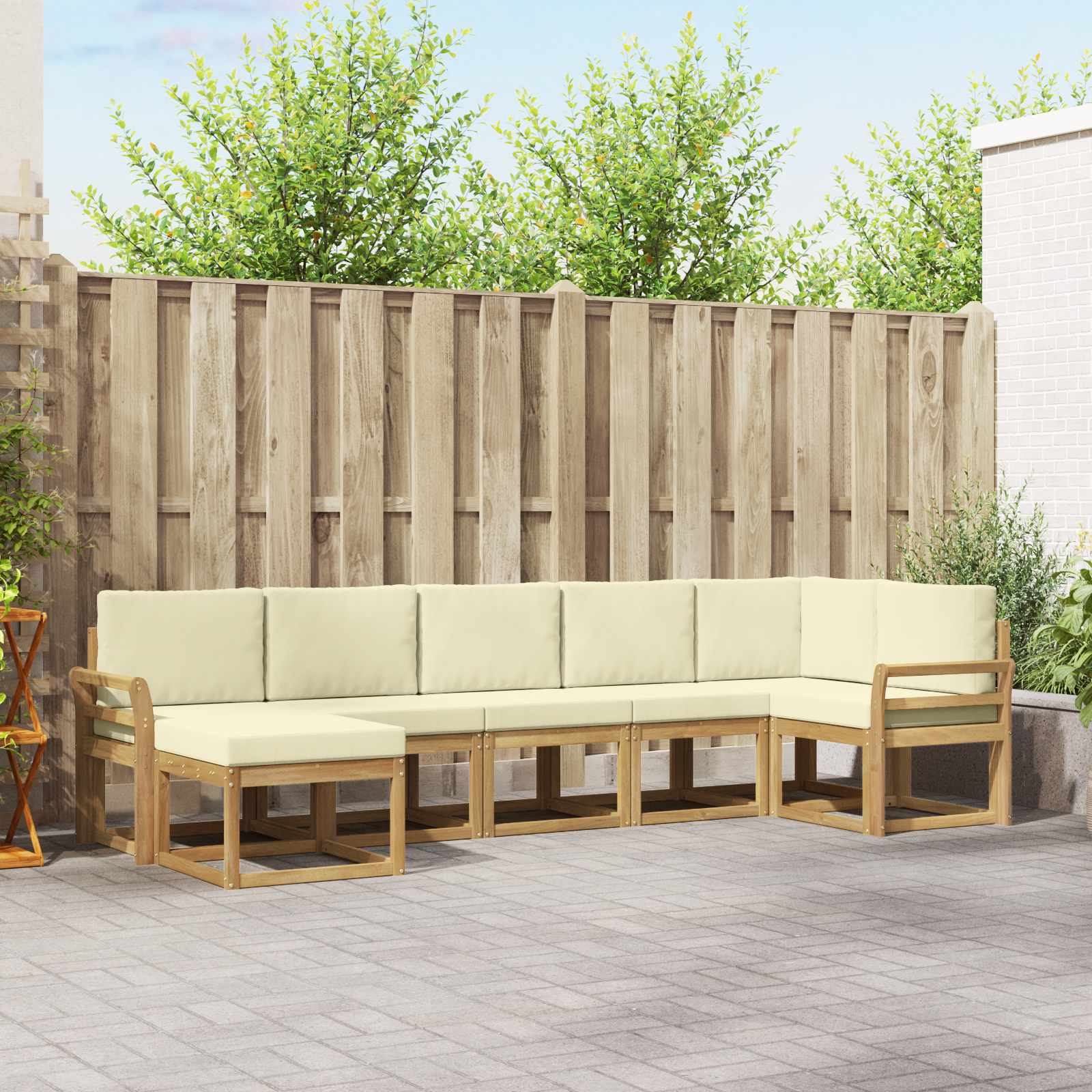 vidaXL Bankstel met kussen 7 pcs Natuurlijk en Crème
