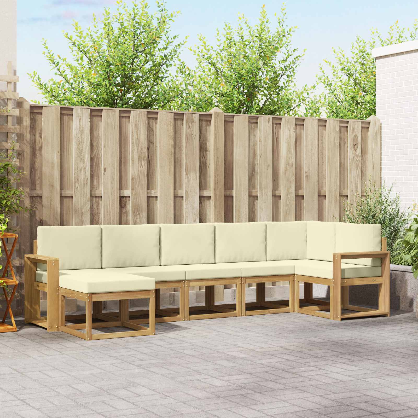 vidaXL Bankstel met kussen 7 pcs Natuurlijk en Crème