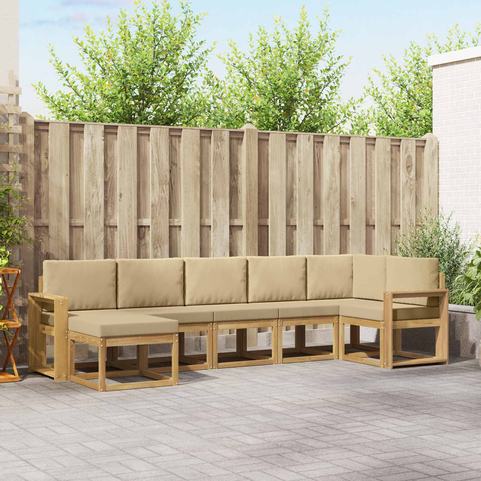 vidaXL Bankstel met kussen 7 pcs Natuurlijk en Crème