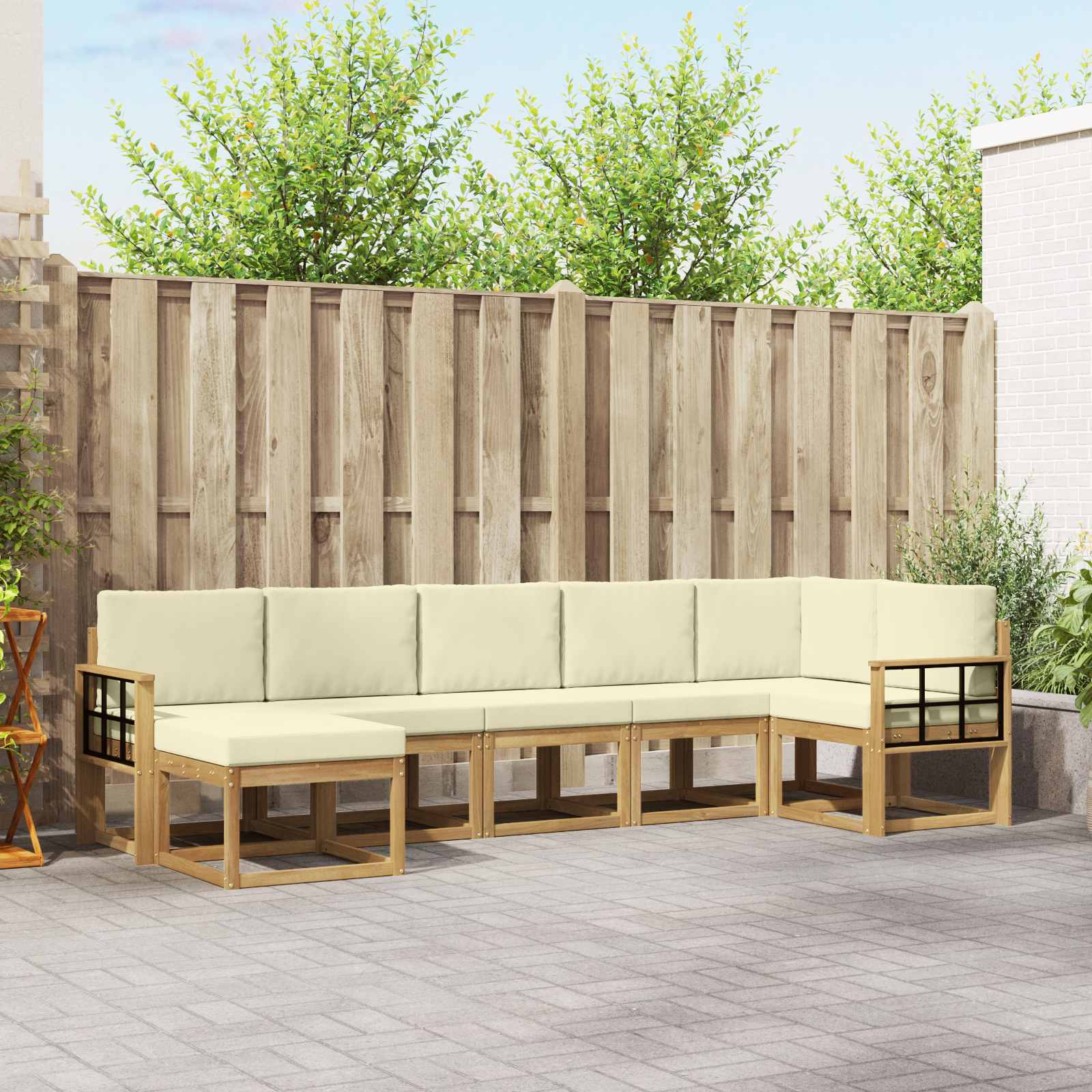 vidaXL Bankstel met kussen 7 pcs Natuurlijk en Crème