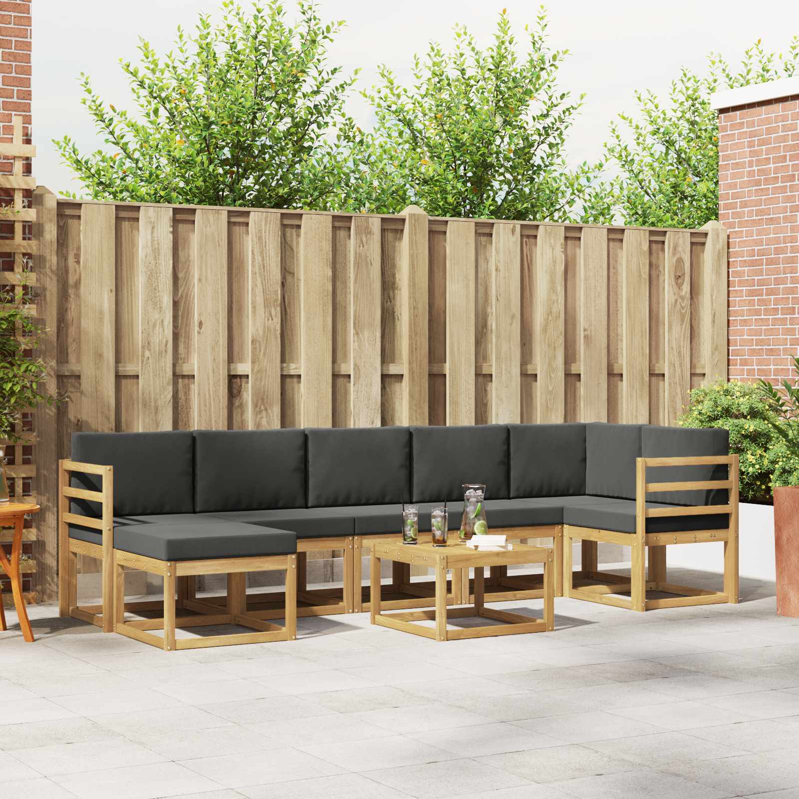vidaXL Bankstel met kussen 8 pcs Natuurlijk en Crème