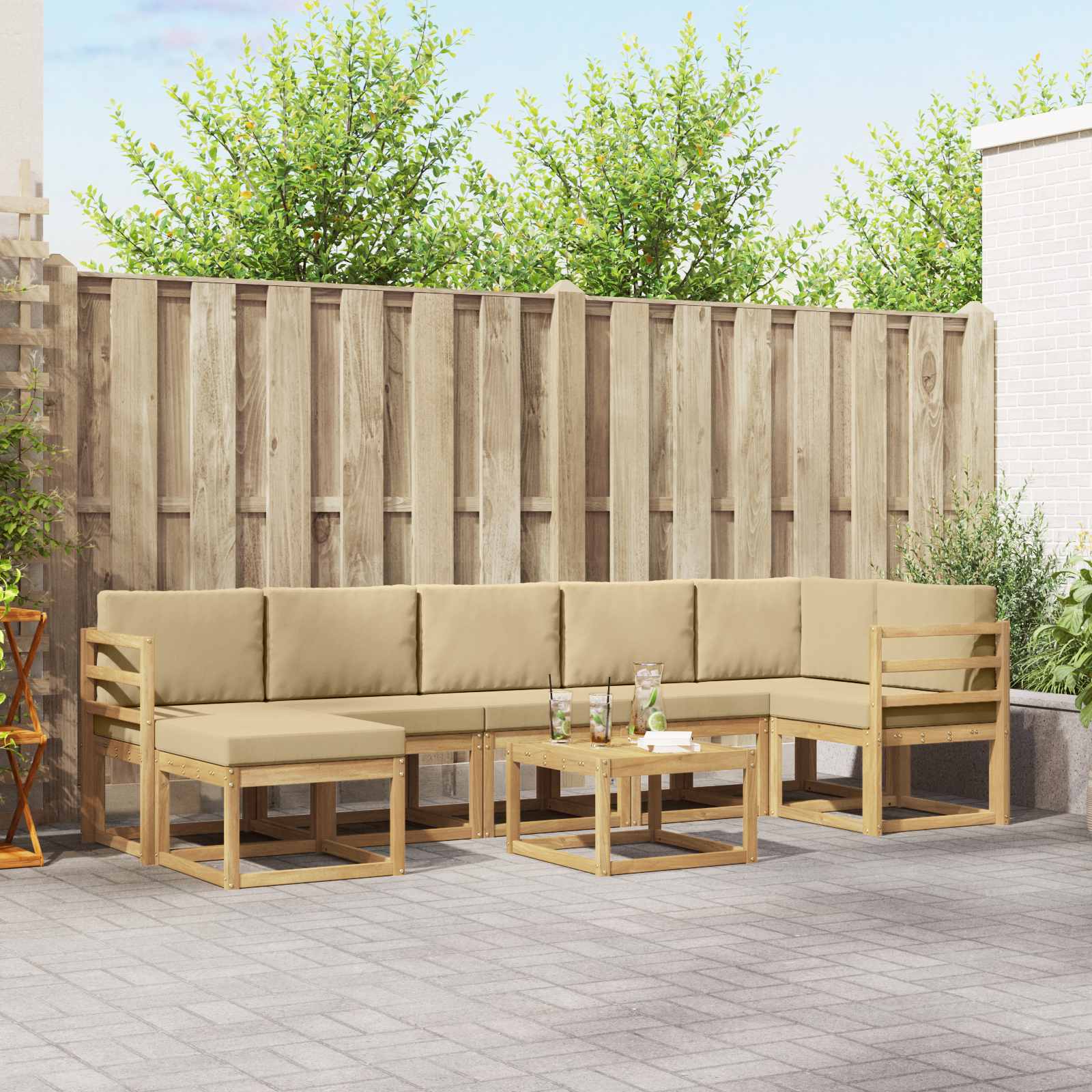 vidaXL Bankstel met kussen 8 pcs Natuurlijk en Crème