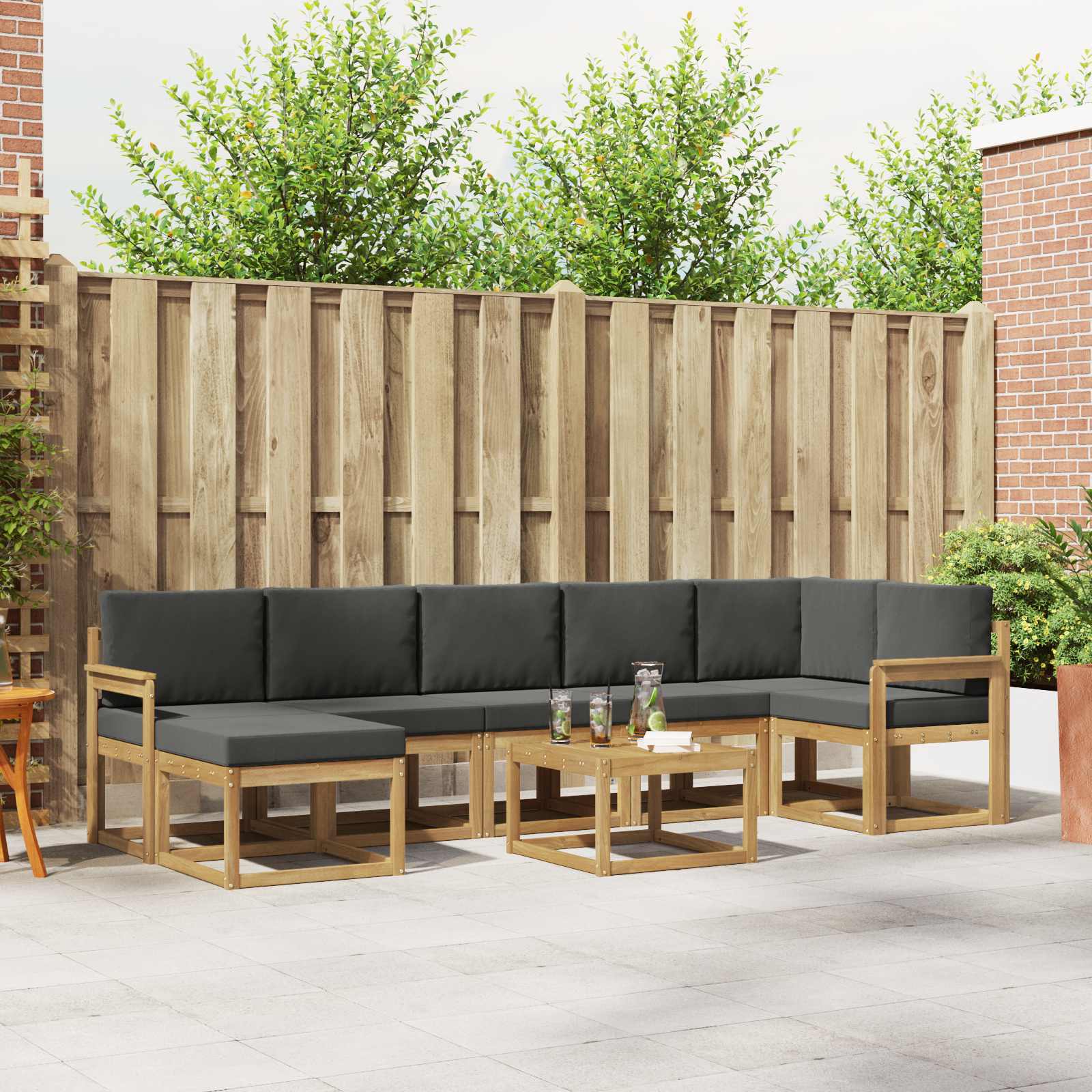 vidaXL Bankstel met kussen 8 pcs Natuurlijk en Crème