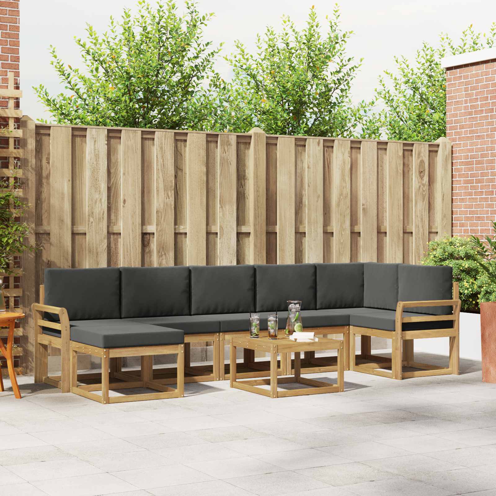 vidaXL Bankstel met kussen 8 pcs Natuurlijk en Crème