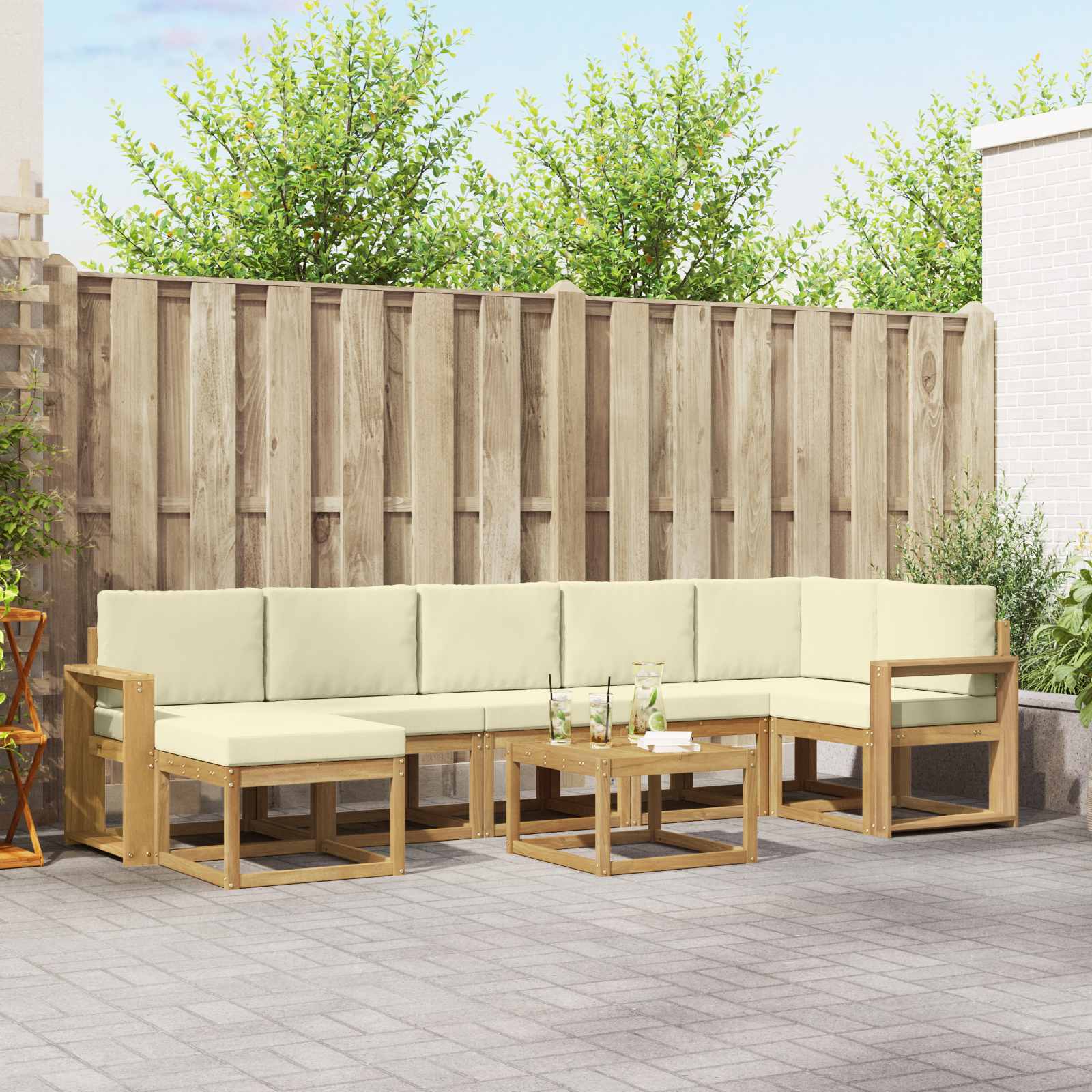 vidaXL Bankstel met kussen 8 pcs Natuurlijk en Crème
