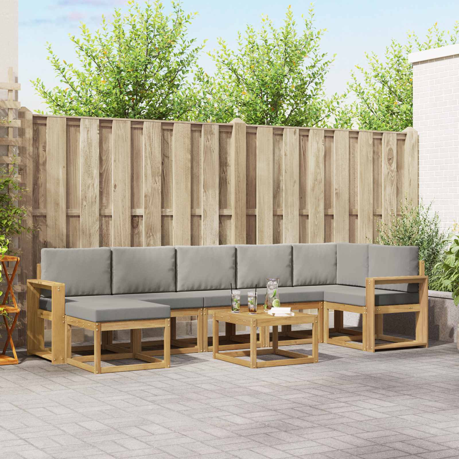 vidaXL Bankstel met kussen 8 pcs Natuurlijk en Crème