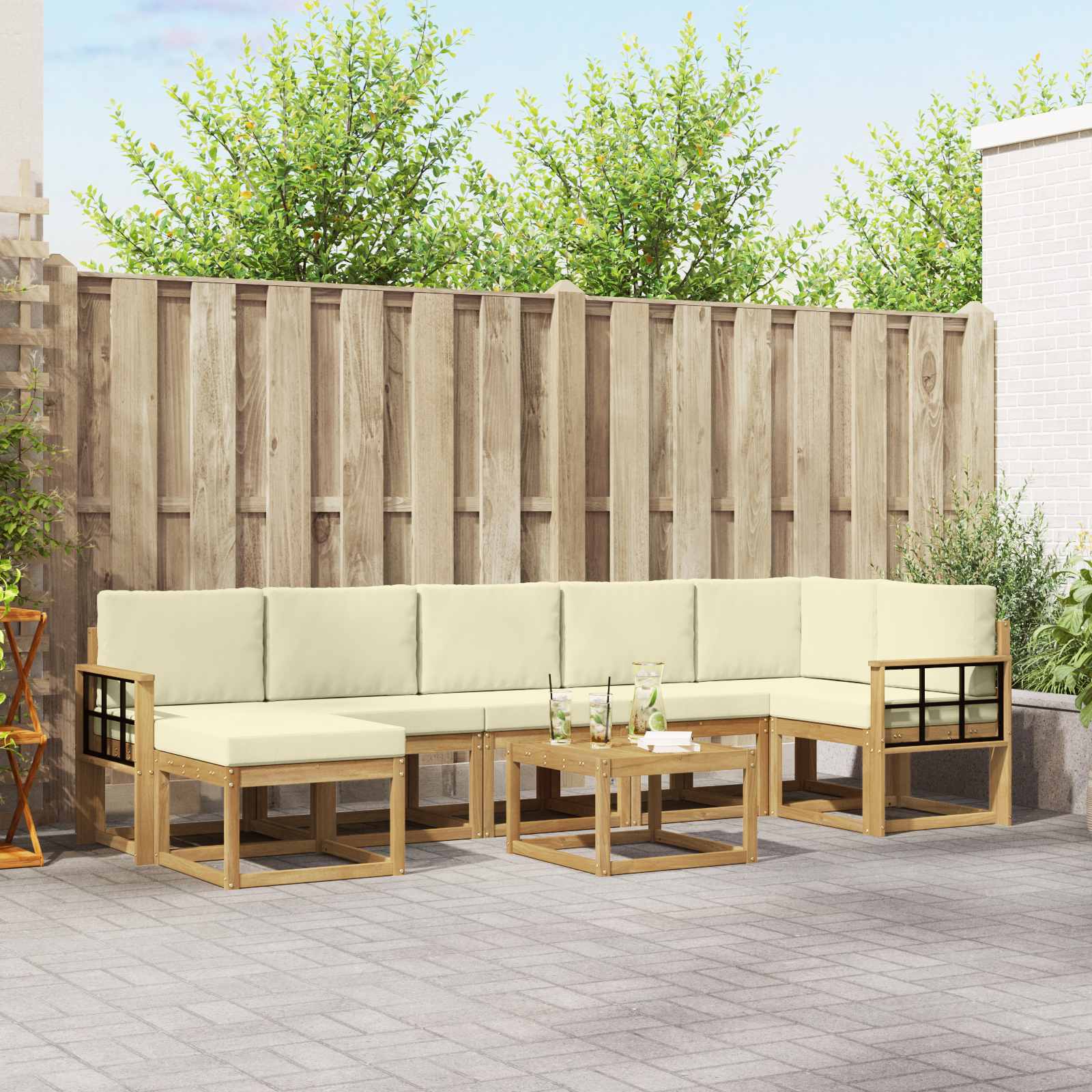 vidaXL Bankstel met kussen 8 pcs Natuurlijk en Crème