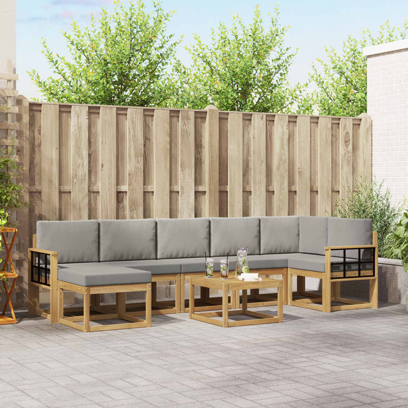 vidaXL Bankstel met kussen 8 pcs Natuurlijk en Crème