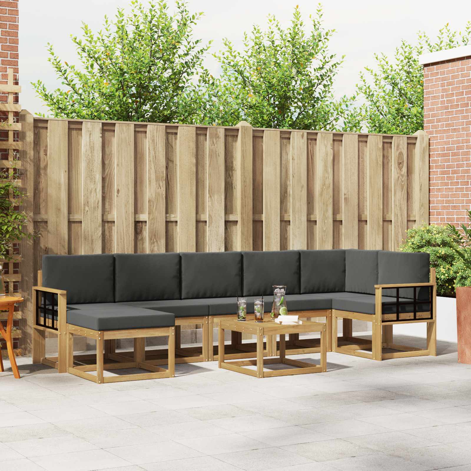 vidaXL Bankstel met kussen 8 pcs Natuurlijk en Crème