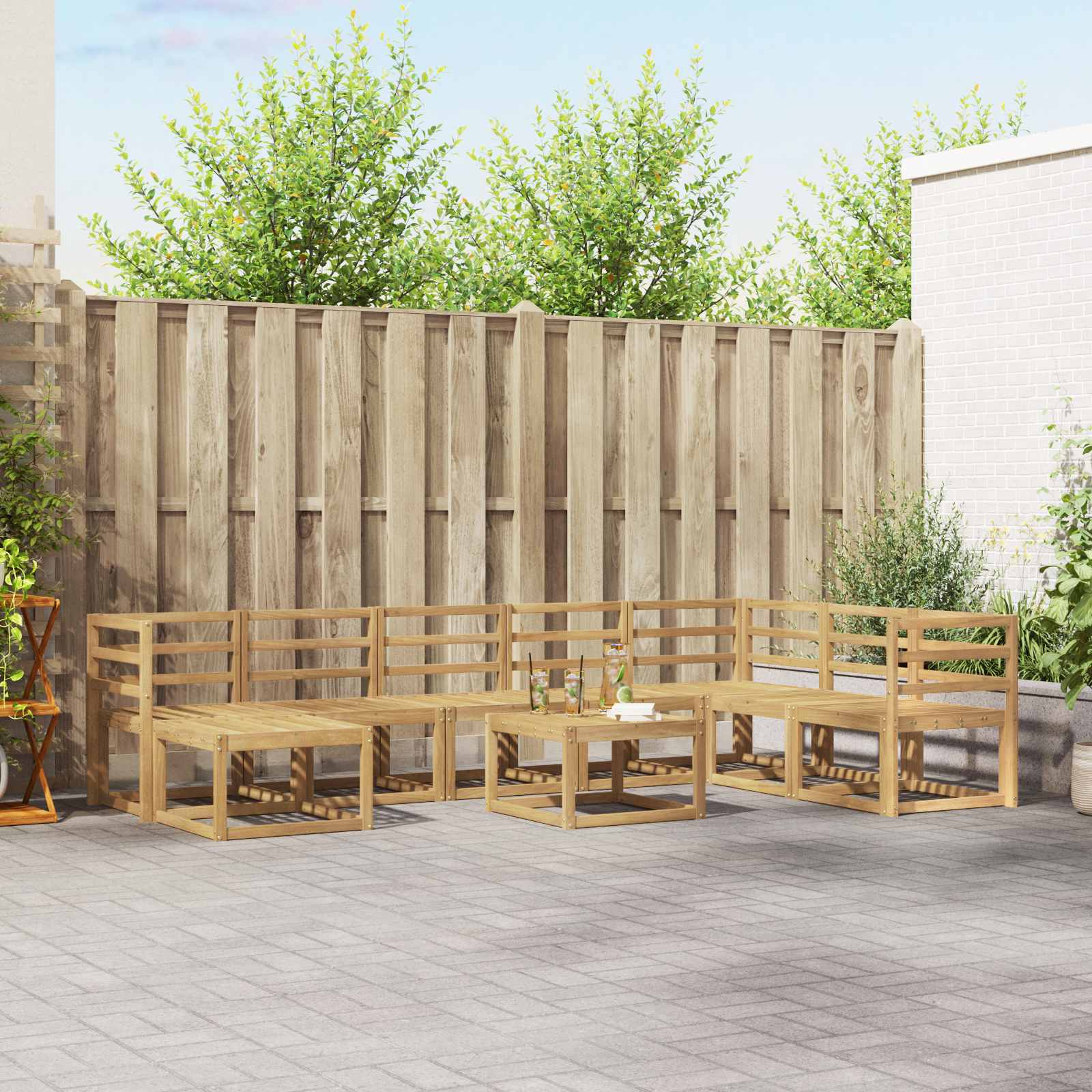 vidaXL Bankstel met kussen 9 pcs Natuurlijk en Crème