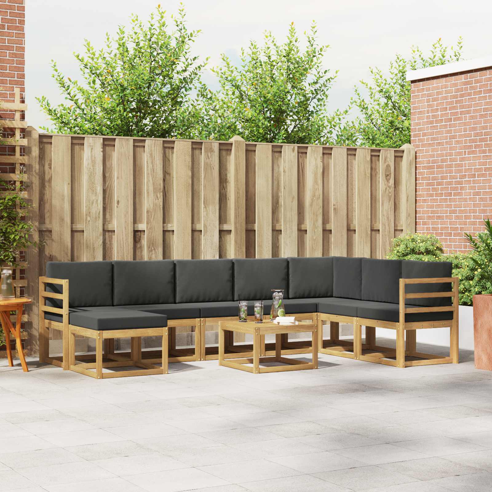vidaXL Bankstel met kussen 9 pcs Natuurlijk en Crème