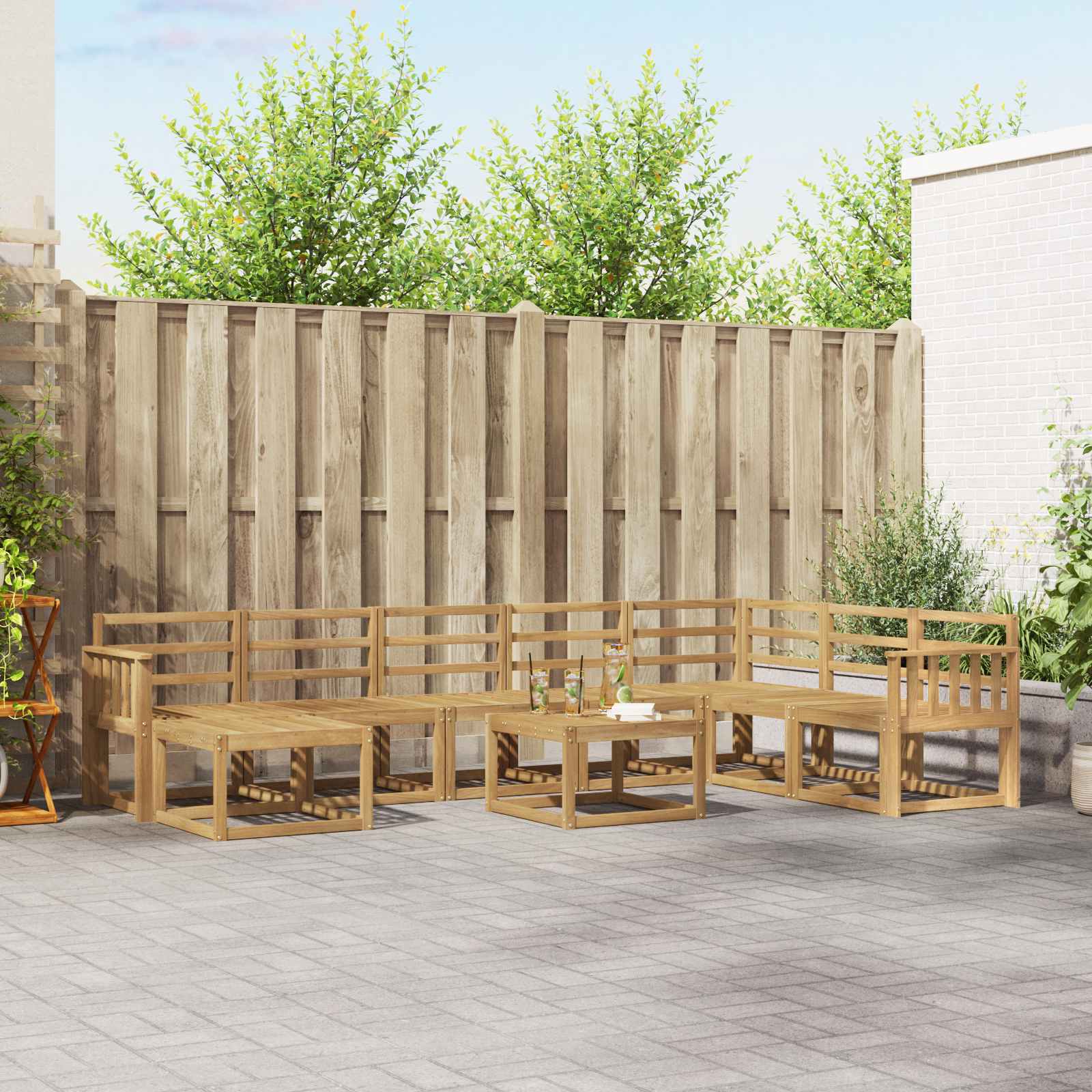 vidaXL Bankstel met kussen 9 pcs Natuurlijk en Crème