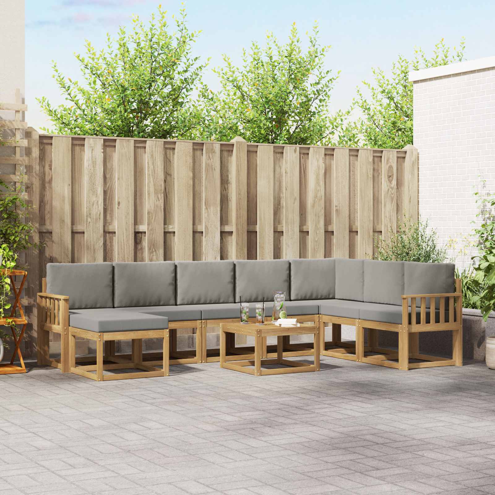 vidaXL Bankstel met kussen 9 pcs Natuurlijk en Crème