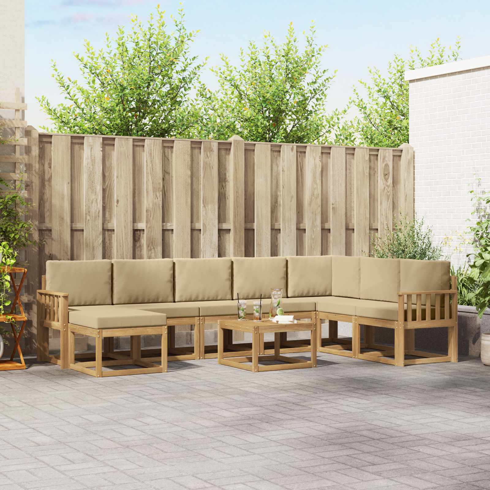 vidaXL Bankstel met kussen 9 pcs Natuurlijk en Crème